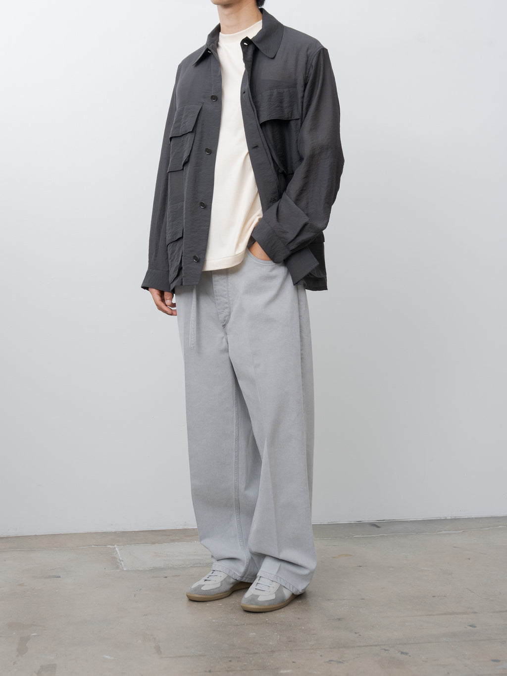 Namu Shop - Blurhms 12.9oz Denim Narrow Belted Pants - Black Super-Bleach