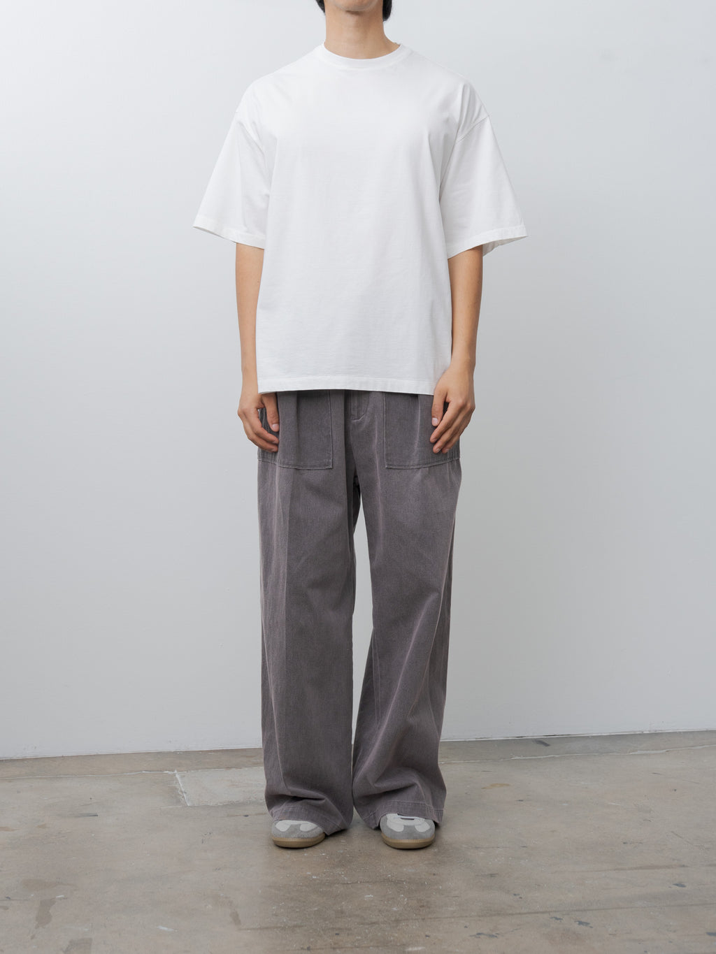 Namu Shop - Yoke Cotton 1tuck Wide-Leg Baker Pants - Dusty Pink