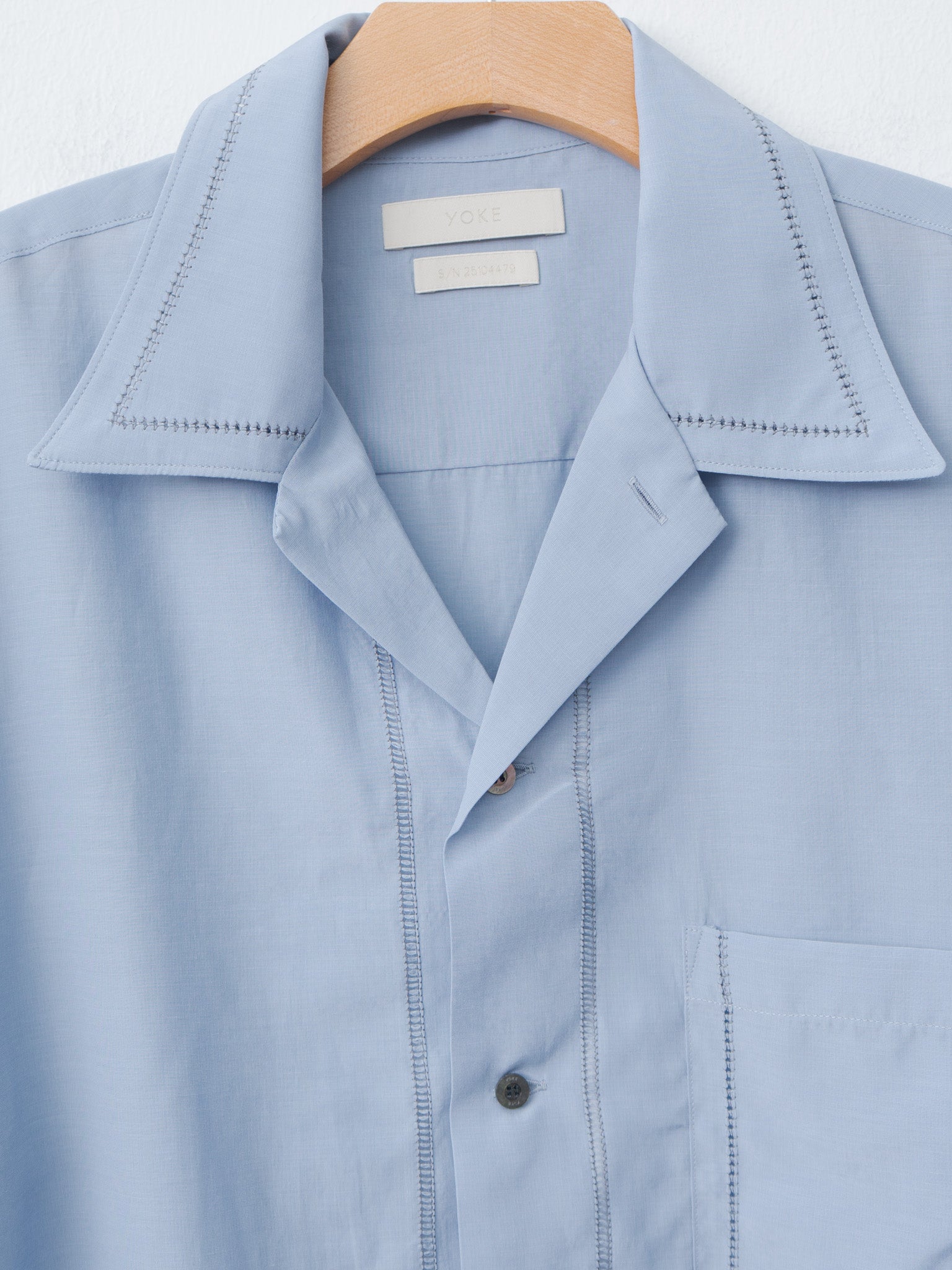 Namu Shop - Yoke Embroidery Open Collar Shirt - Saxe
