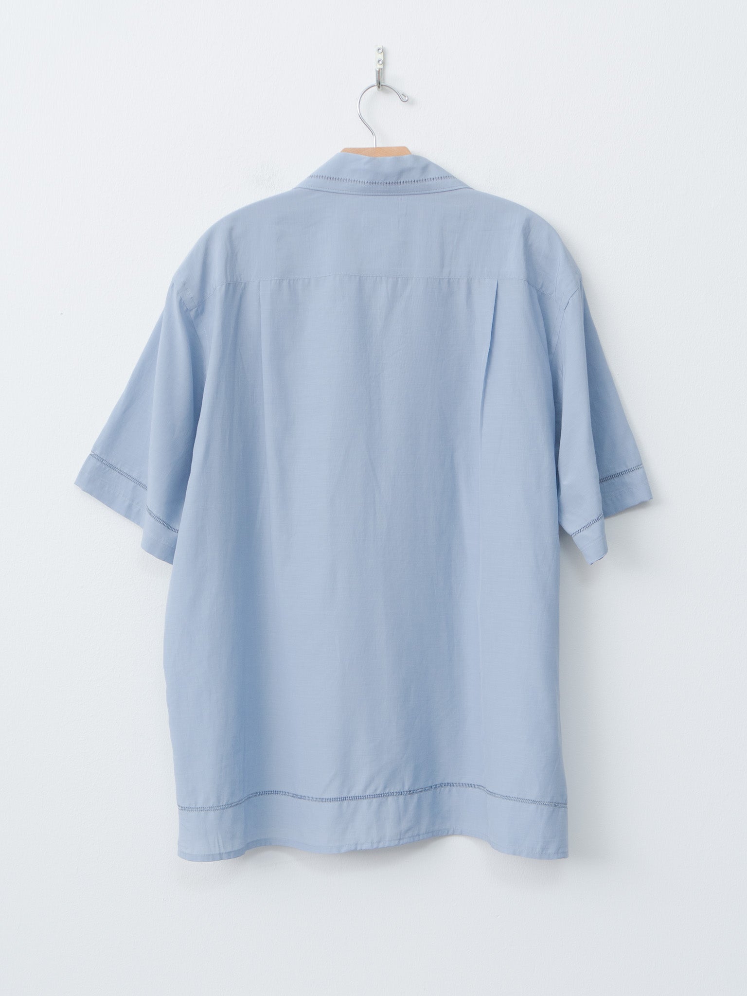 Namu Shop - Yoke Embroidery Open Collar Shirt - Saxe