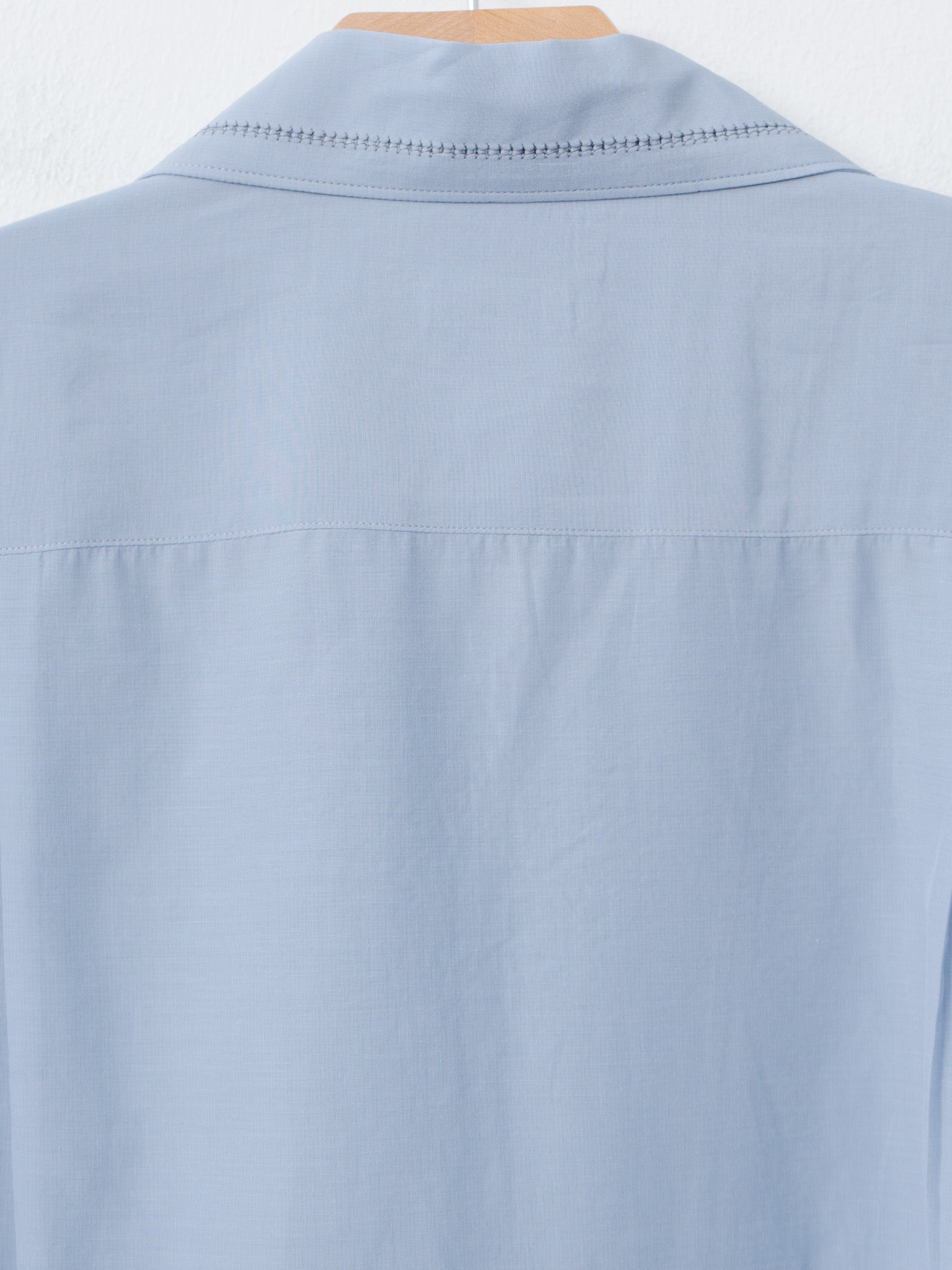 Namu Shop - Yoke Embroidery Open Collar Shirt - Saxe