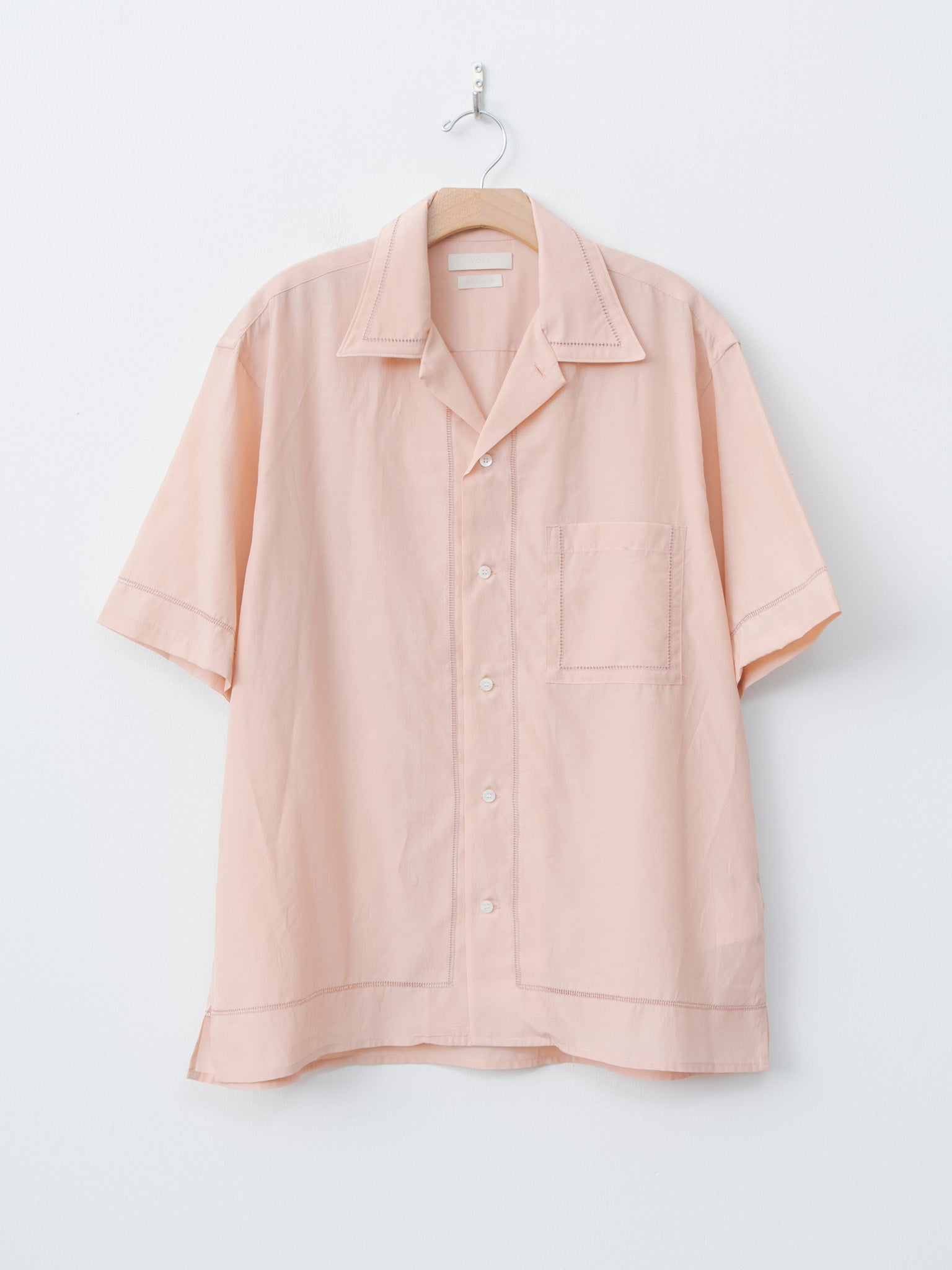 Namu Shop - Yoke Embroidery Open Collar Shirt - Pink