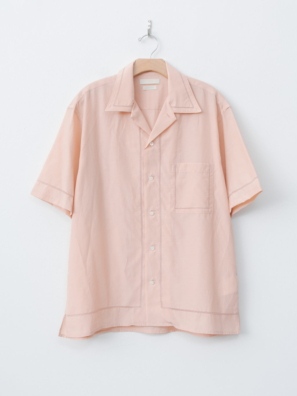 Namu Shop - Yoke Embroidery Open Collar Shirt - Pink