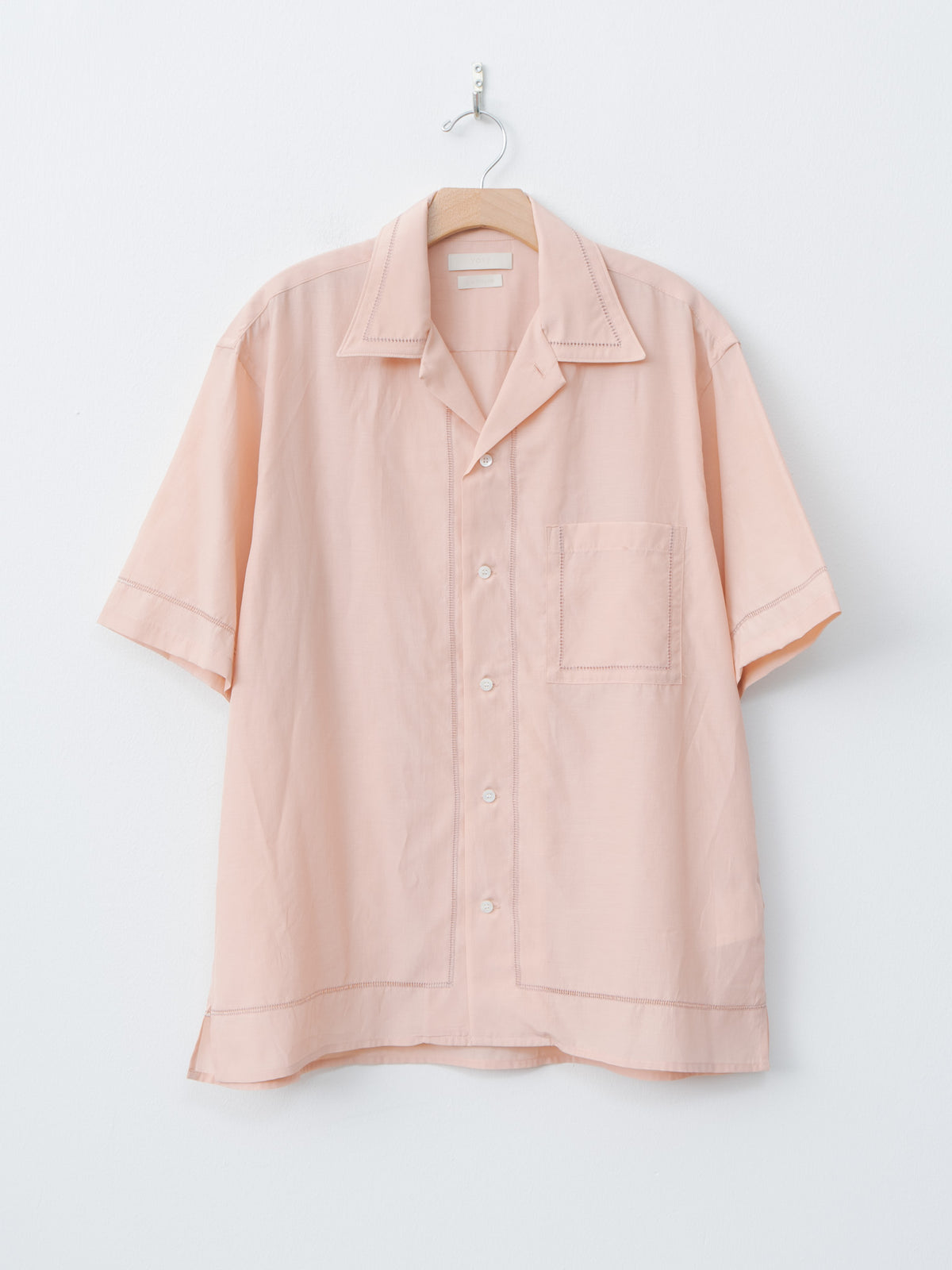 Namu Shop - Yoke Embroidery Open Collar Shirt - Pink