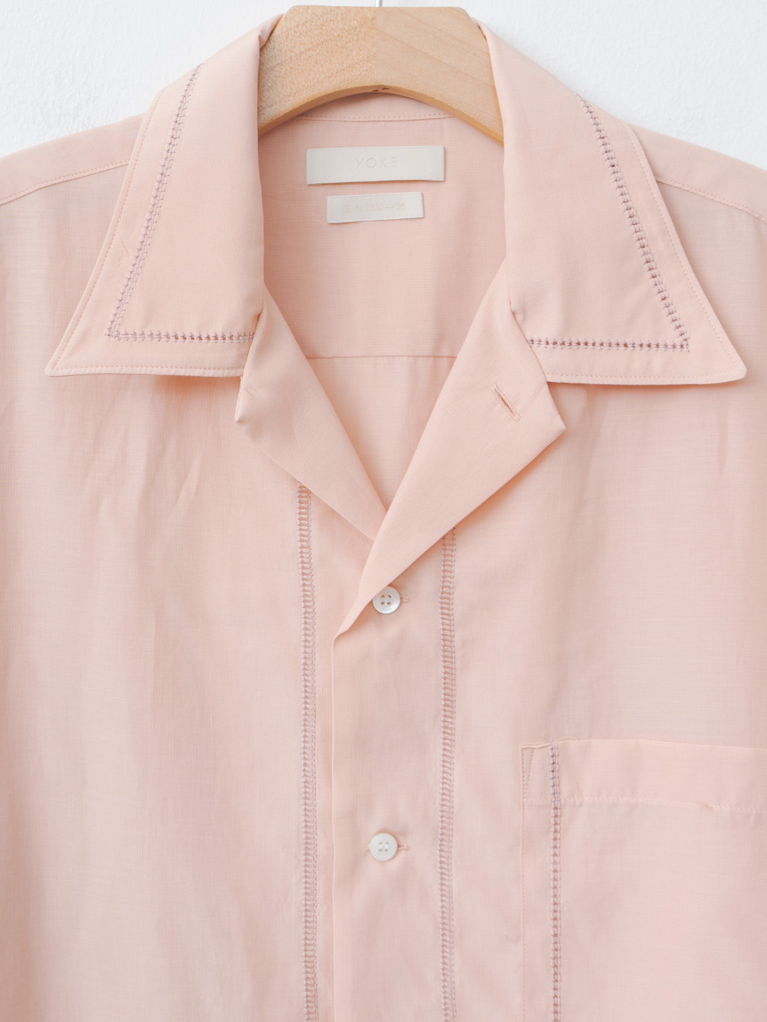 Namu Shop - Yoke Embroidery Open Collar Shirt - Pink