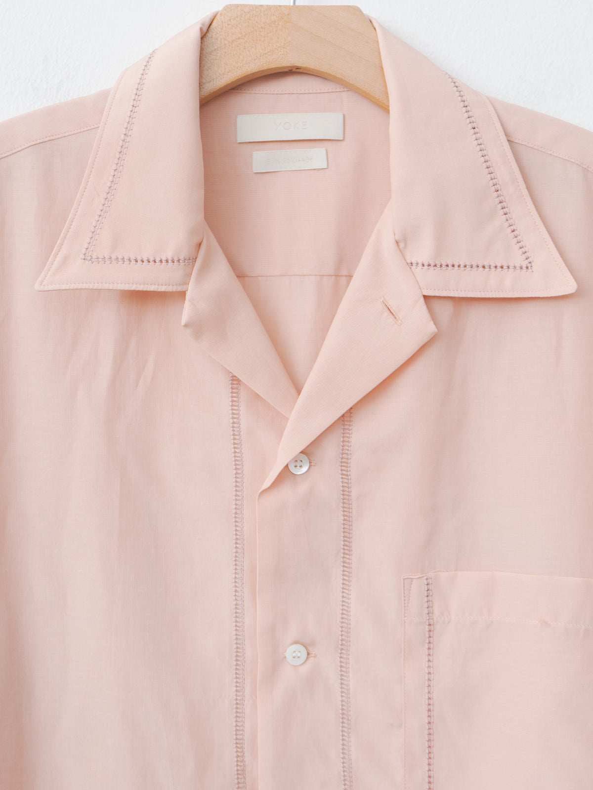 Namu Shop - Yoke Embroidery Open Collar Shirt - Pink