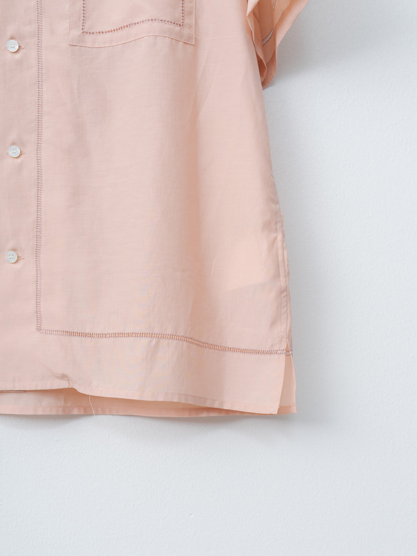 Namu Shop - Yoke Embroidery Open Collar Shirt - Pink