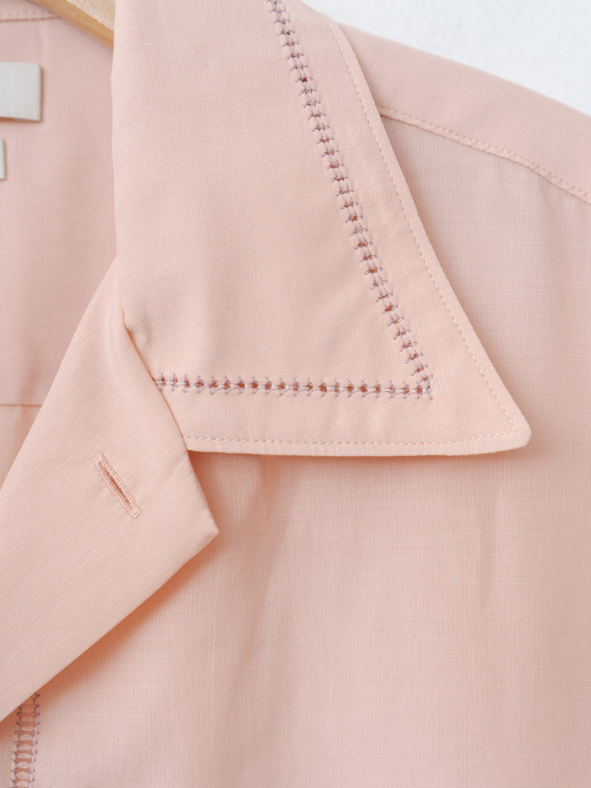 Namu Shop - Yoke Embroidery Open Collar Shirt - Pink