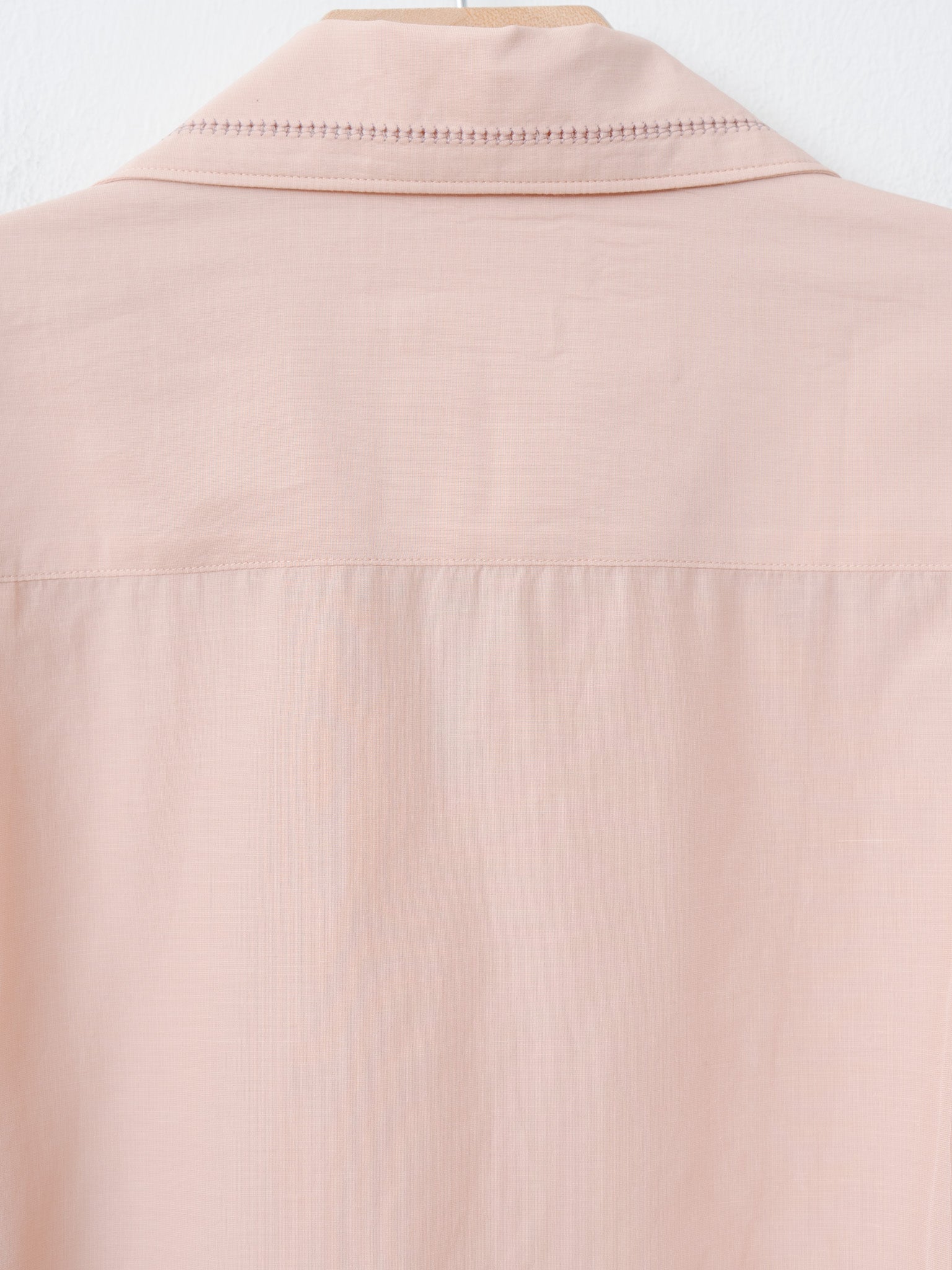 Namu Shop - Yoke Embroidery Open Collar Shirt - Pink