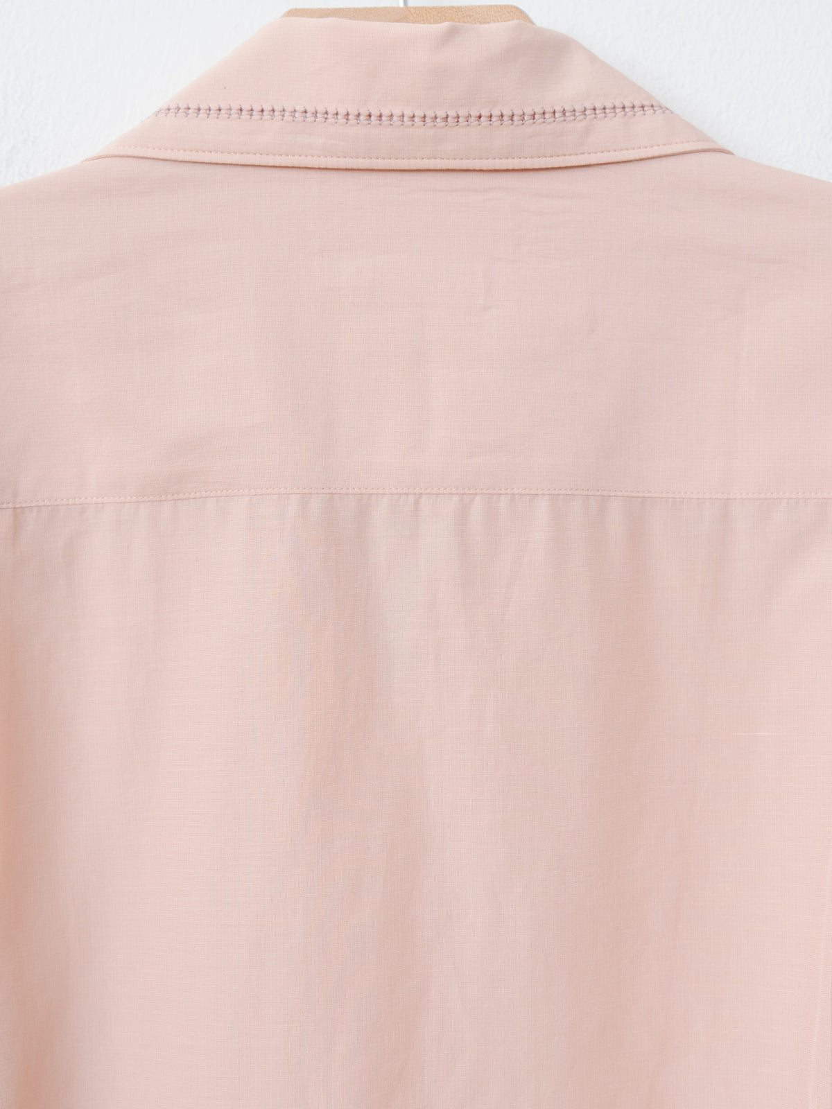 Namu Shop - Yoke Embroidery Open Collar Shirt - Pink