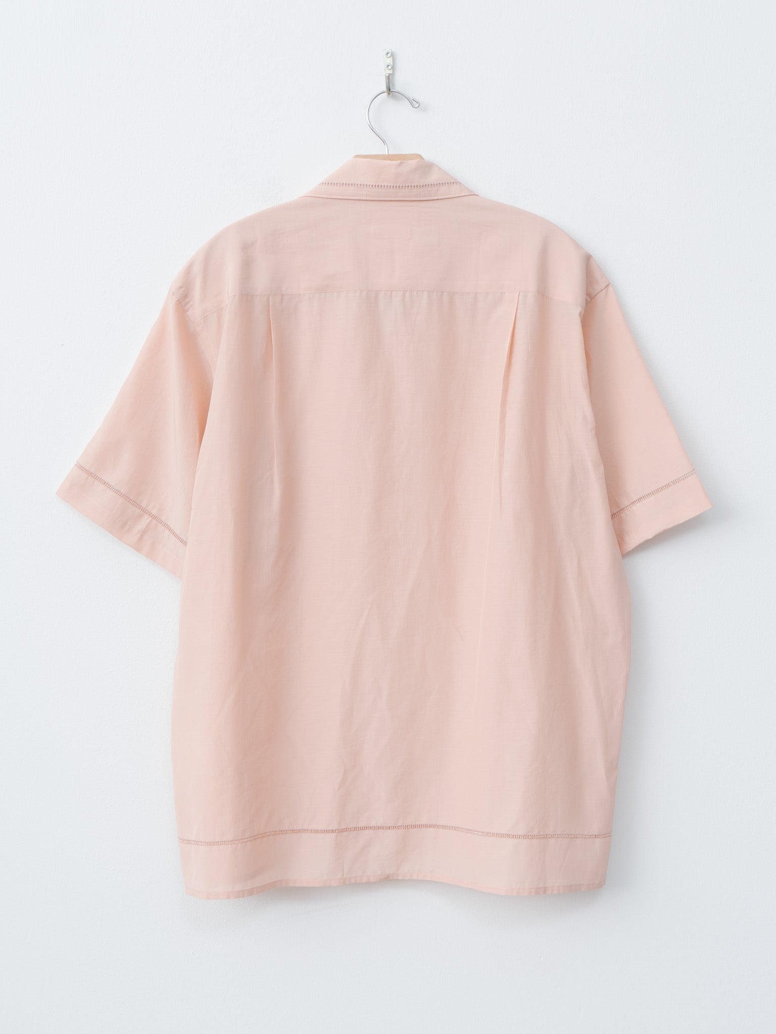 Namu Shop - Yoke Embroidery Open Collar Shirt - Pink