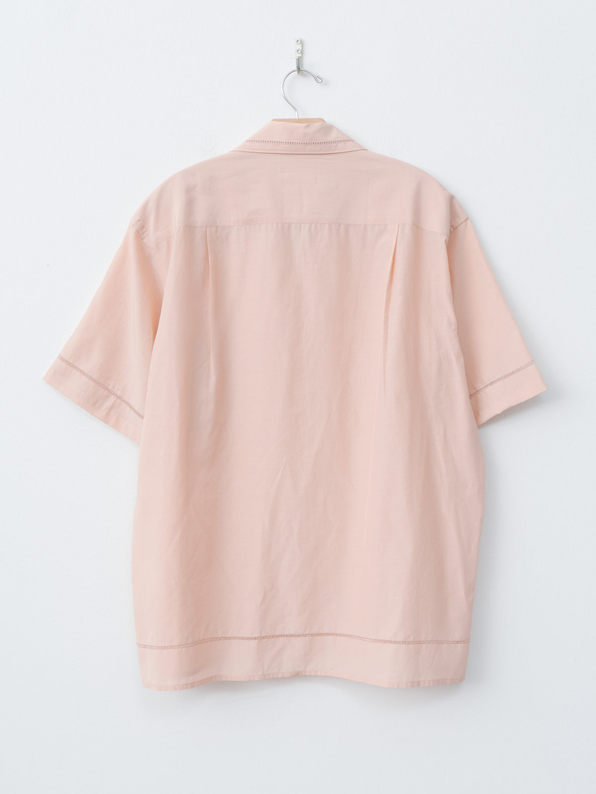 Namu Shop - Yoke Embroidery Open Collar Shirt - Pink