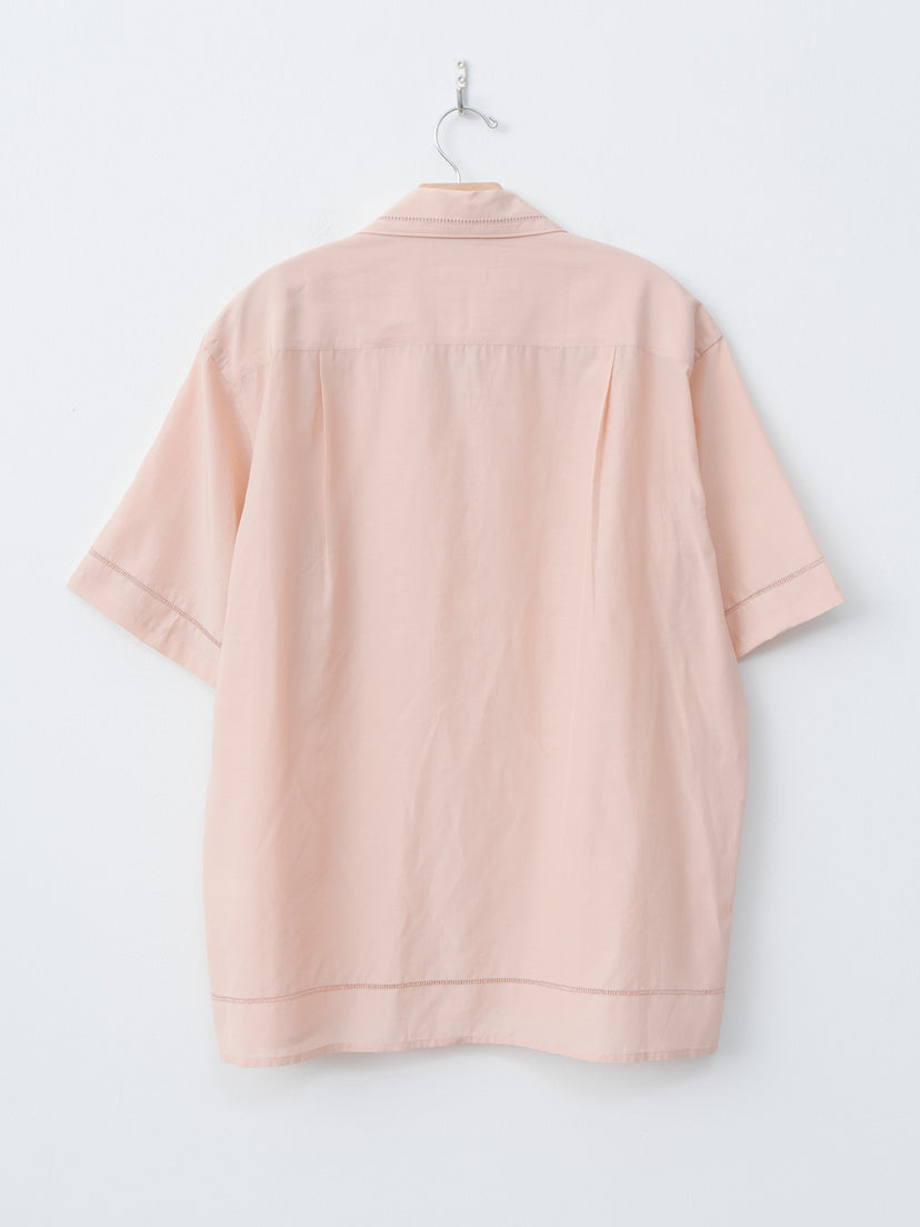 Namu Shop - Yoke Embroidery Open Collar Shirt - Pink