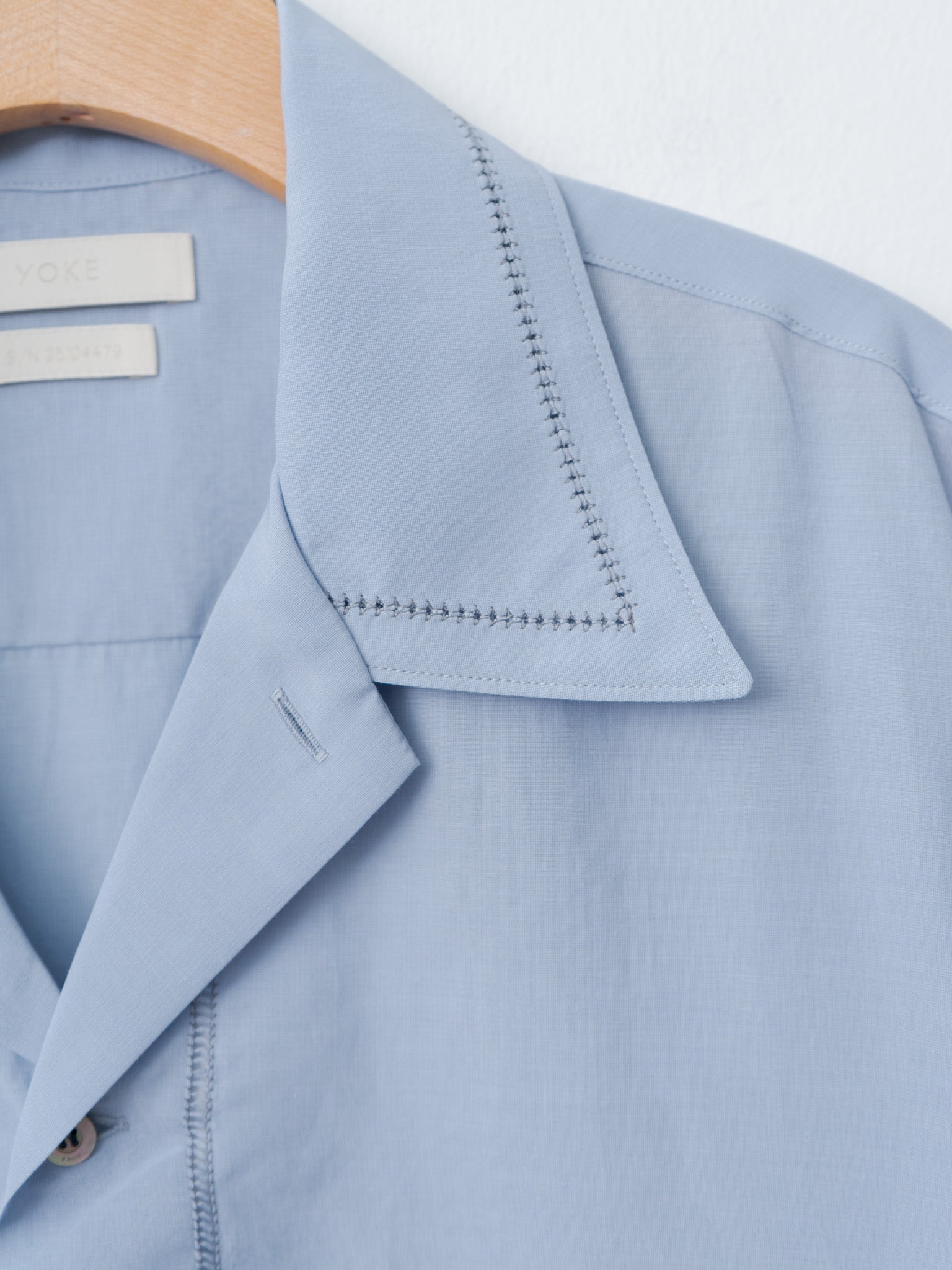 Namu Shop - Yoke Embroidery Open Collar Shirt - Saxe
