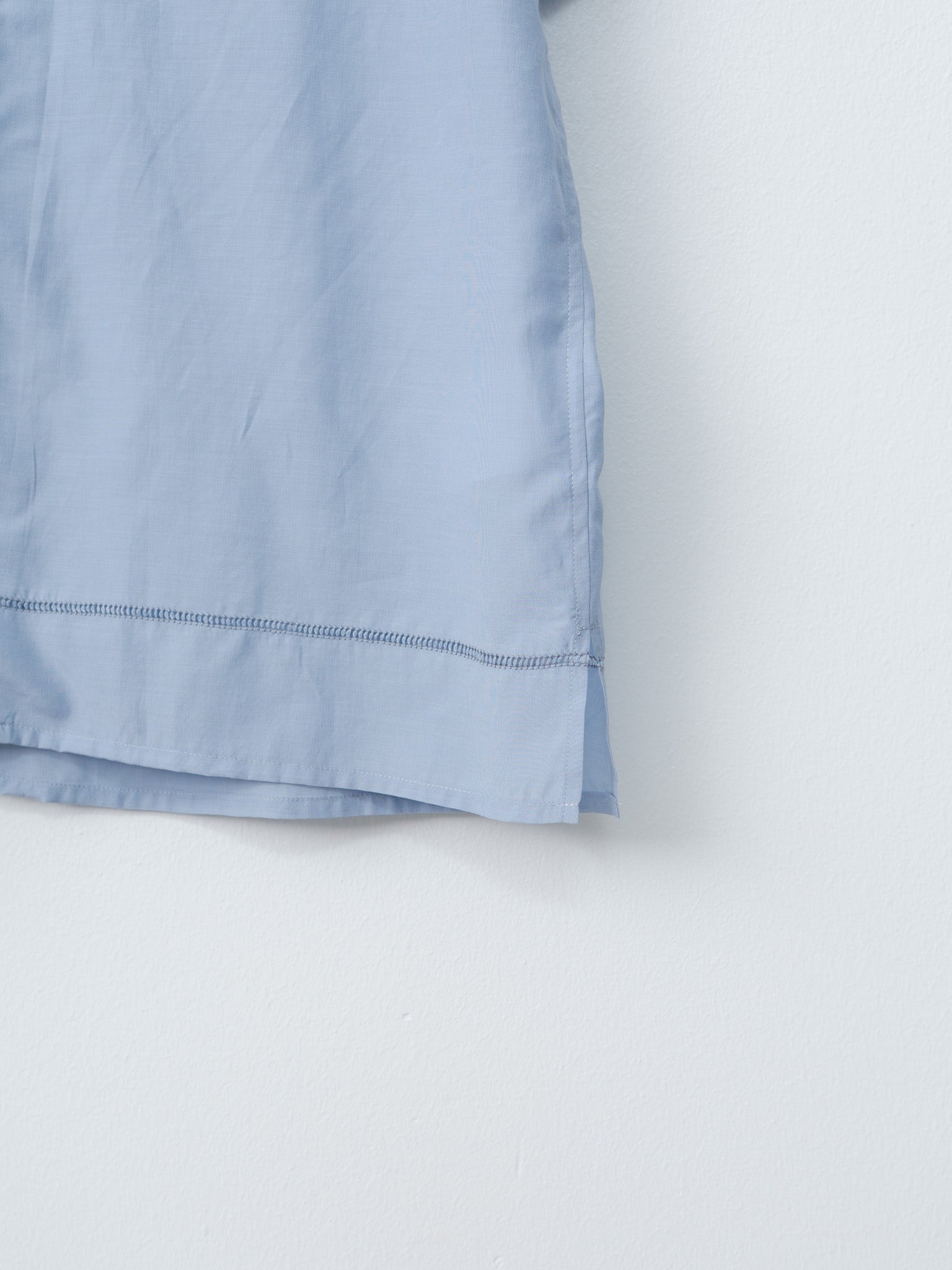 Namu Shop - Yoke Embroidery Open Collar Shirt - Saxe