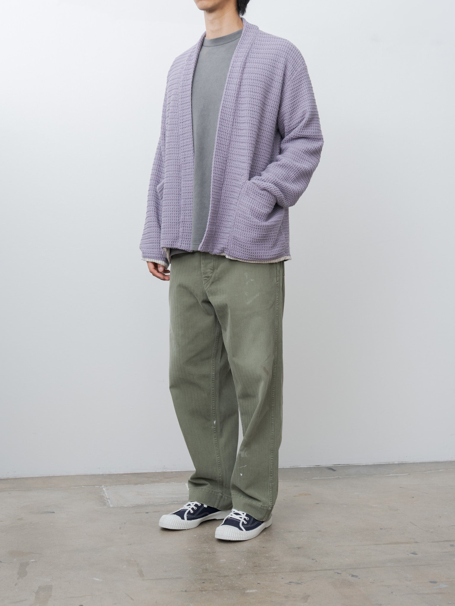 Namu Shop - ts(s) Cotton Poly Russell Knitting Jersey Lined Easy Cardigan - Lavender