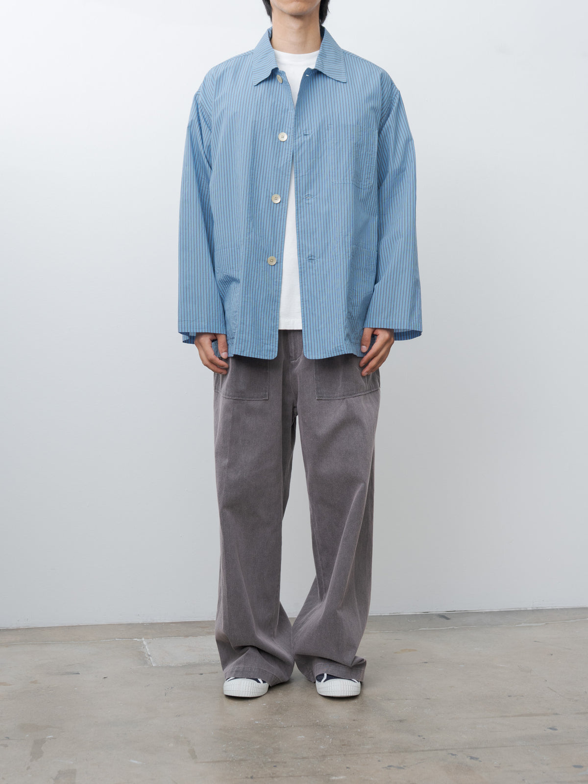 Namu Shop - ts(s) Stripe Cotton Nylon Cloth Jacket Shirt - Blue