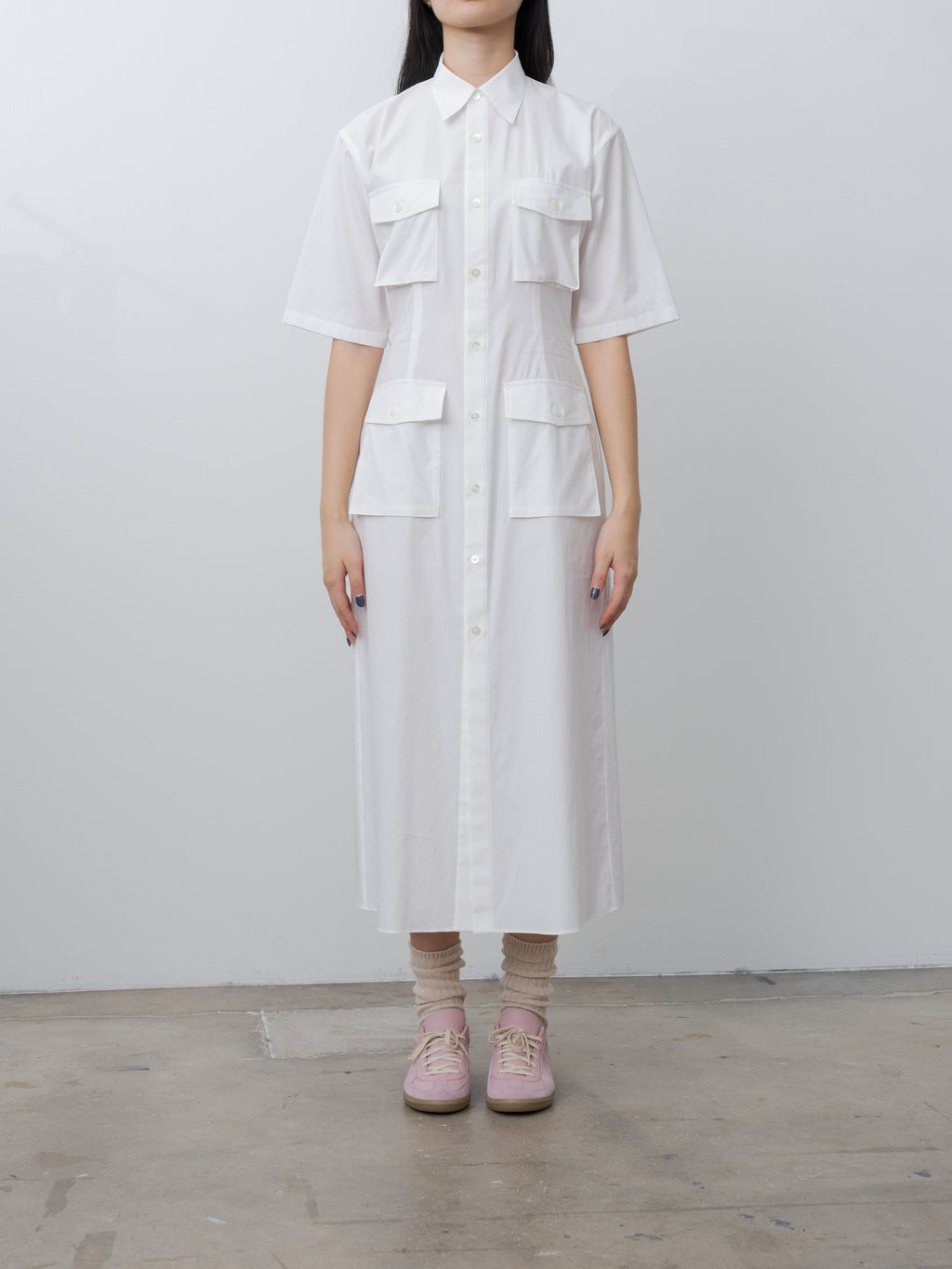 Washed Finx Twill Shirt Dress - White