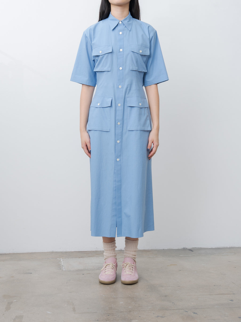 Washed Finx Twill Shirt Dress - Blue