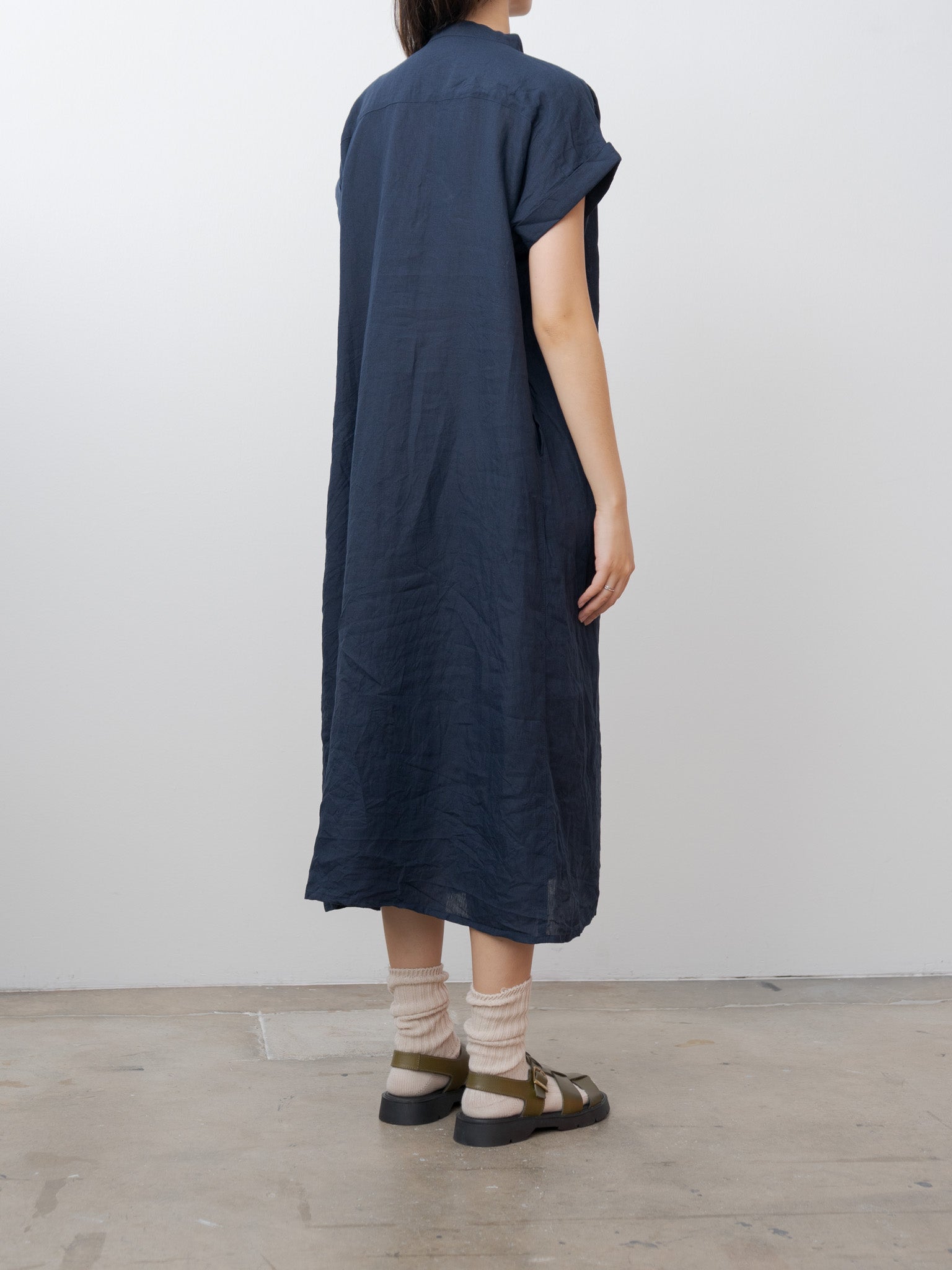 Linen Dungaree Dress - Navy Linen Dungaree Dress - Navy