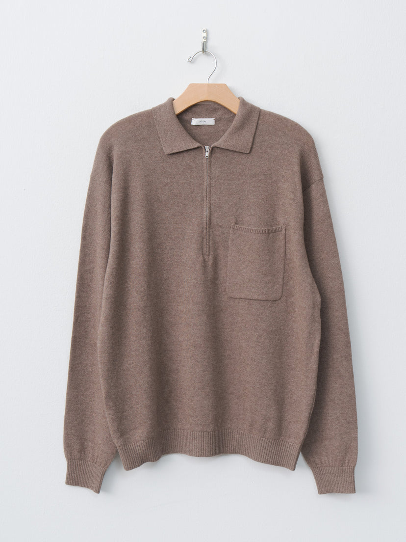 Namu Shop - Aton Linen Wool Brushed Zip Up Polo Sweater - Camel