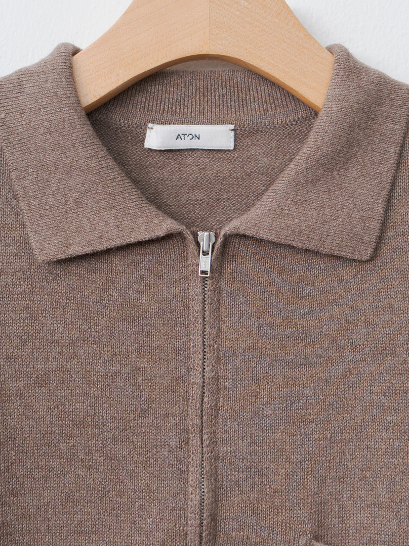 Namu Shop - Aton Linen Wool Brushed Zip Up Polo Sweater - Camel