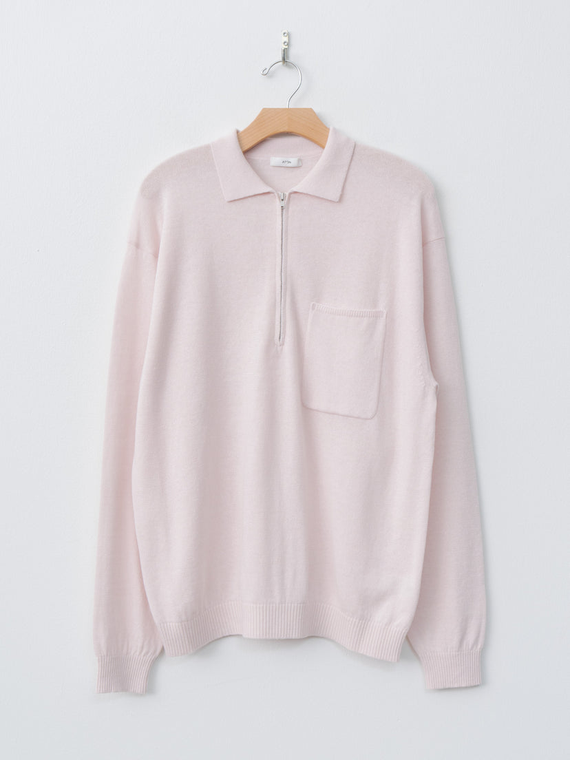 Namu Shop - Aton Linen Wool Brushed Zip Up Polo Sweater - Pink