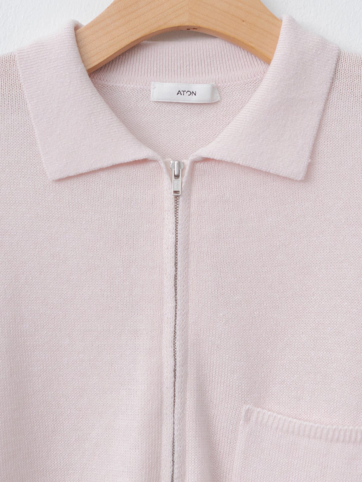 Namu Shop - Aton Linen Wool Brushed Zip Up Polo Sweater - Pink