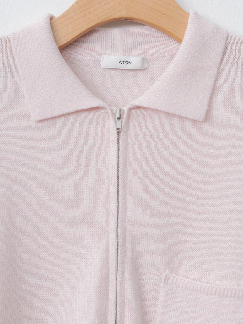 Namu Shop - Aton Linen Wool Brushed Zip Up Polo Sweater - Pink
