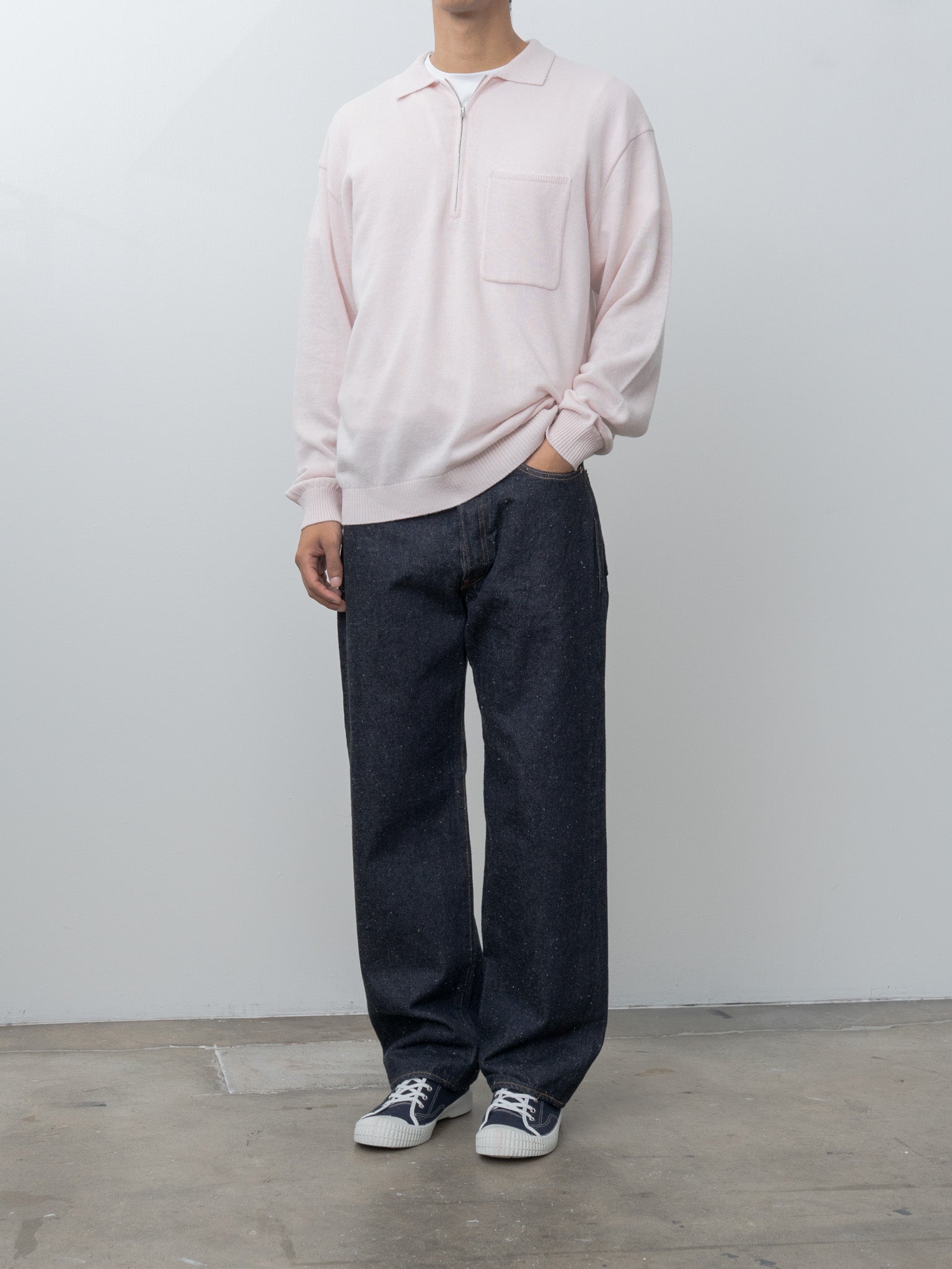 Namu Shop - Aton Linen Wool Brushed Zip Up Polo Sweater - Pink