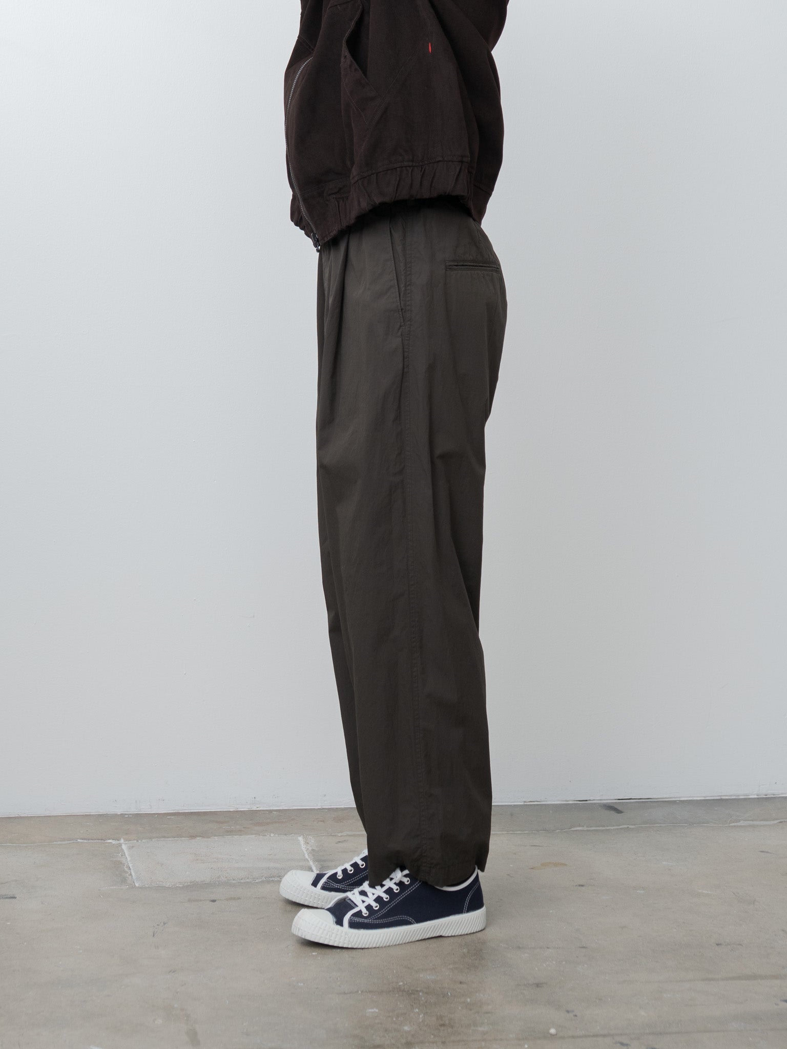 Namu Shop - Aton Shrink Cotton Lawn Loose Fit Pants - Dark Brown