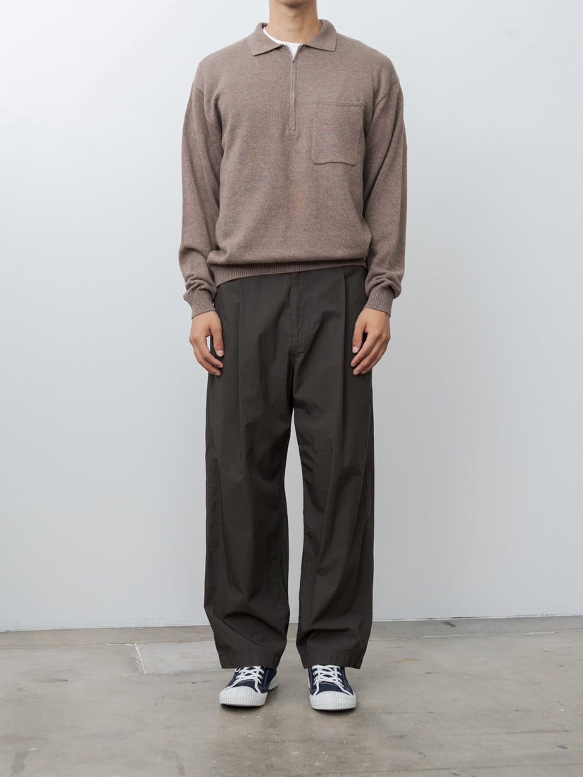 Namu Shop - Aton Linen Wool Brushed Zip Up Polo Sweater - Camel