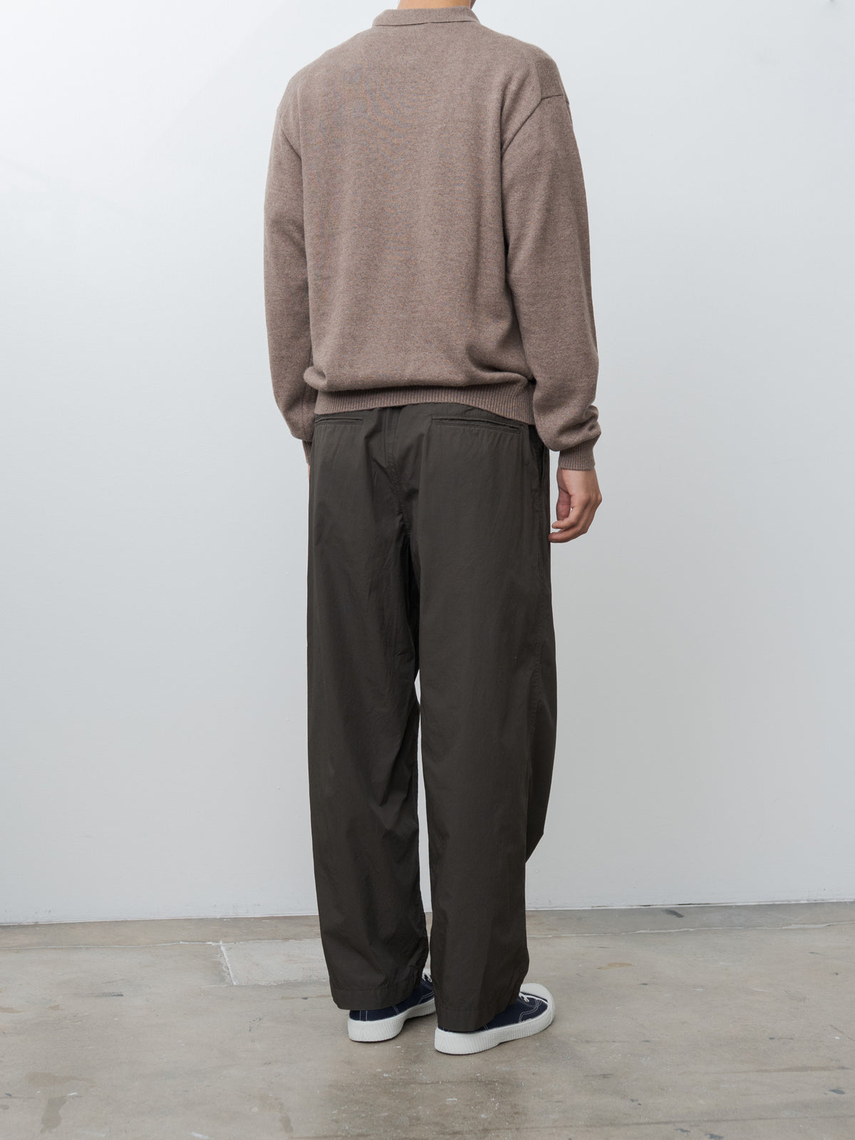 Namu Shop - Aton Linen Wool Brushed Zip Up Polo Sweater - Camel