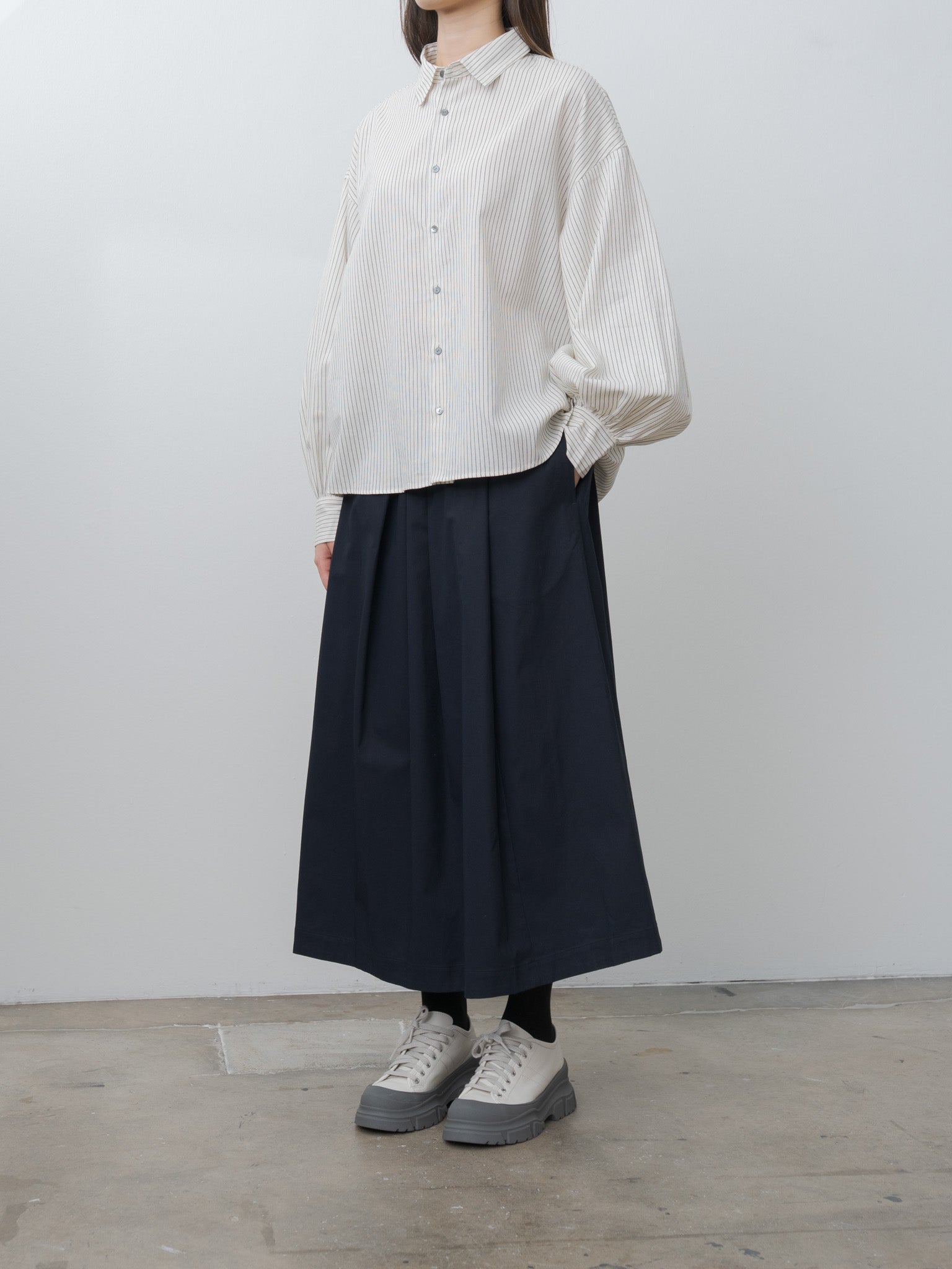 Namu Shop - Veritecoeur Wide Shirt - White x Black Stripe