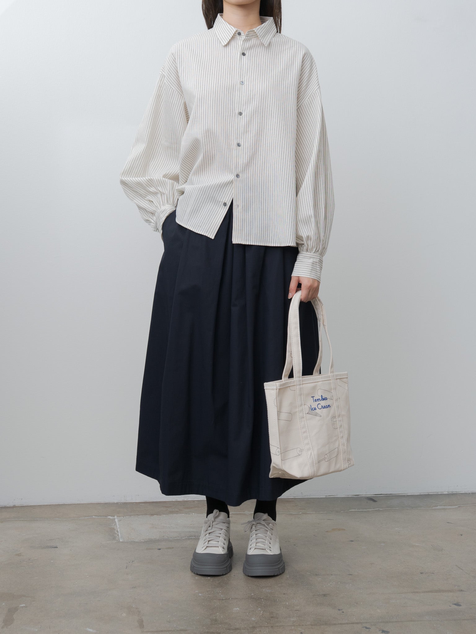 Namu Shop - Veritecoeur Wide Shirt - White x Black Stripe