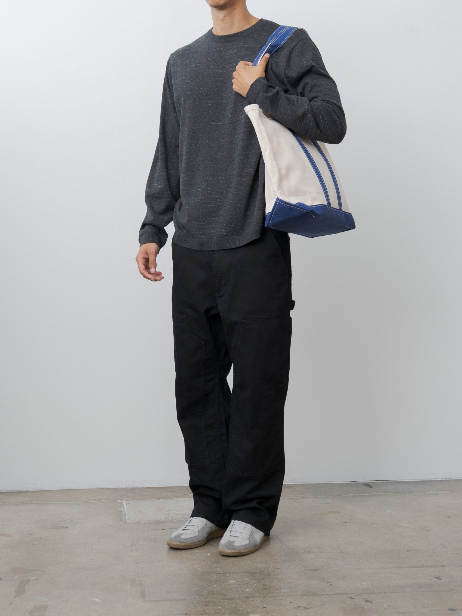 Namu Shop - Fujito Border Knit T-Shirt - Charcoal Border