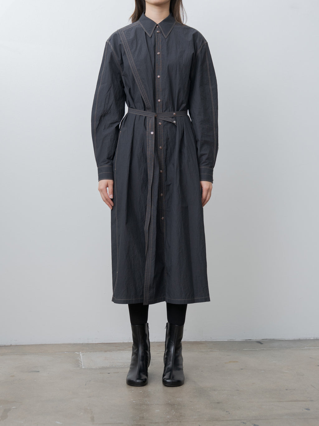 Asymmetrical Shirt Dress - Charcoal