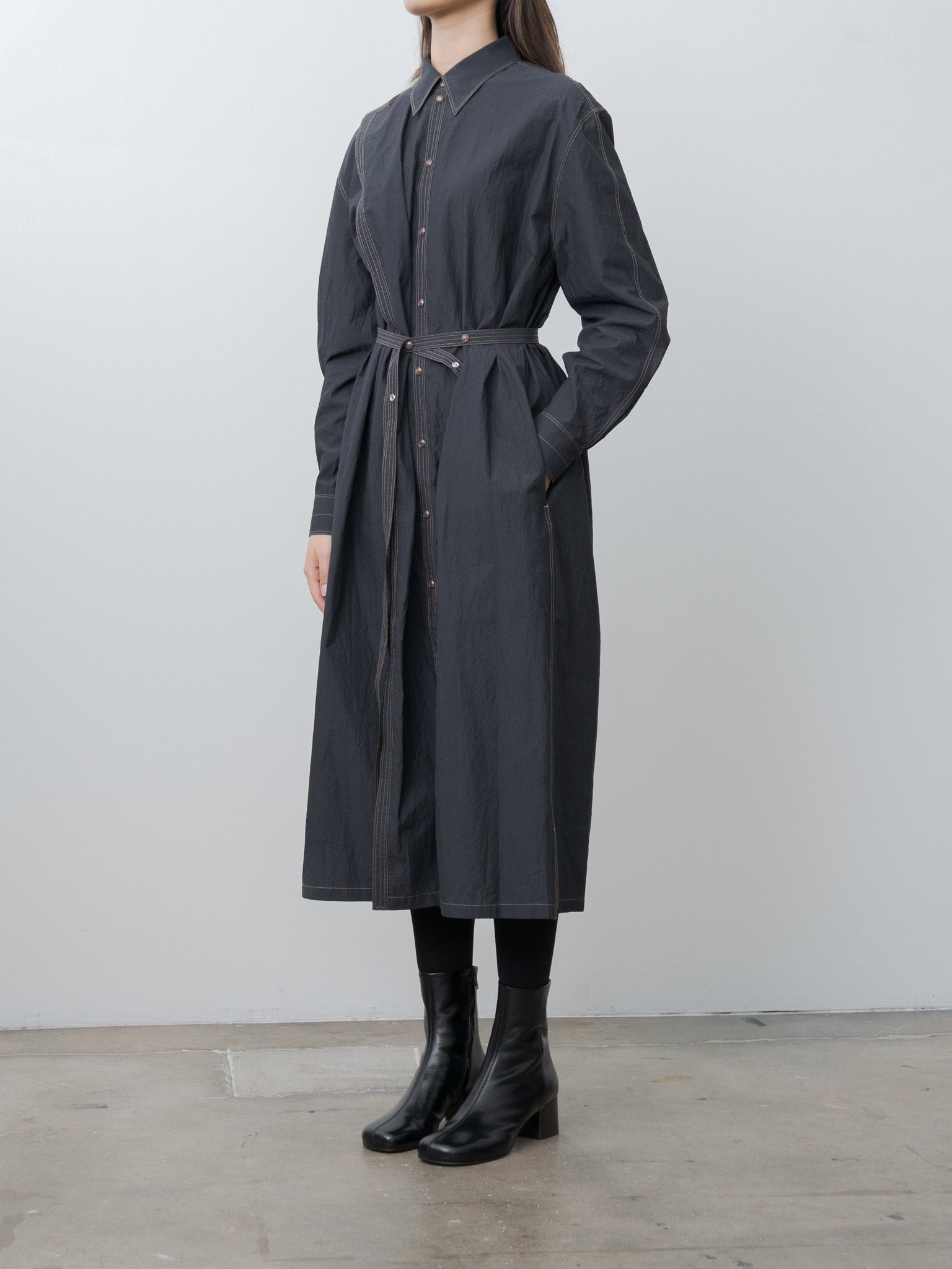 Asymmetrical Shirt Dress - Charcoal