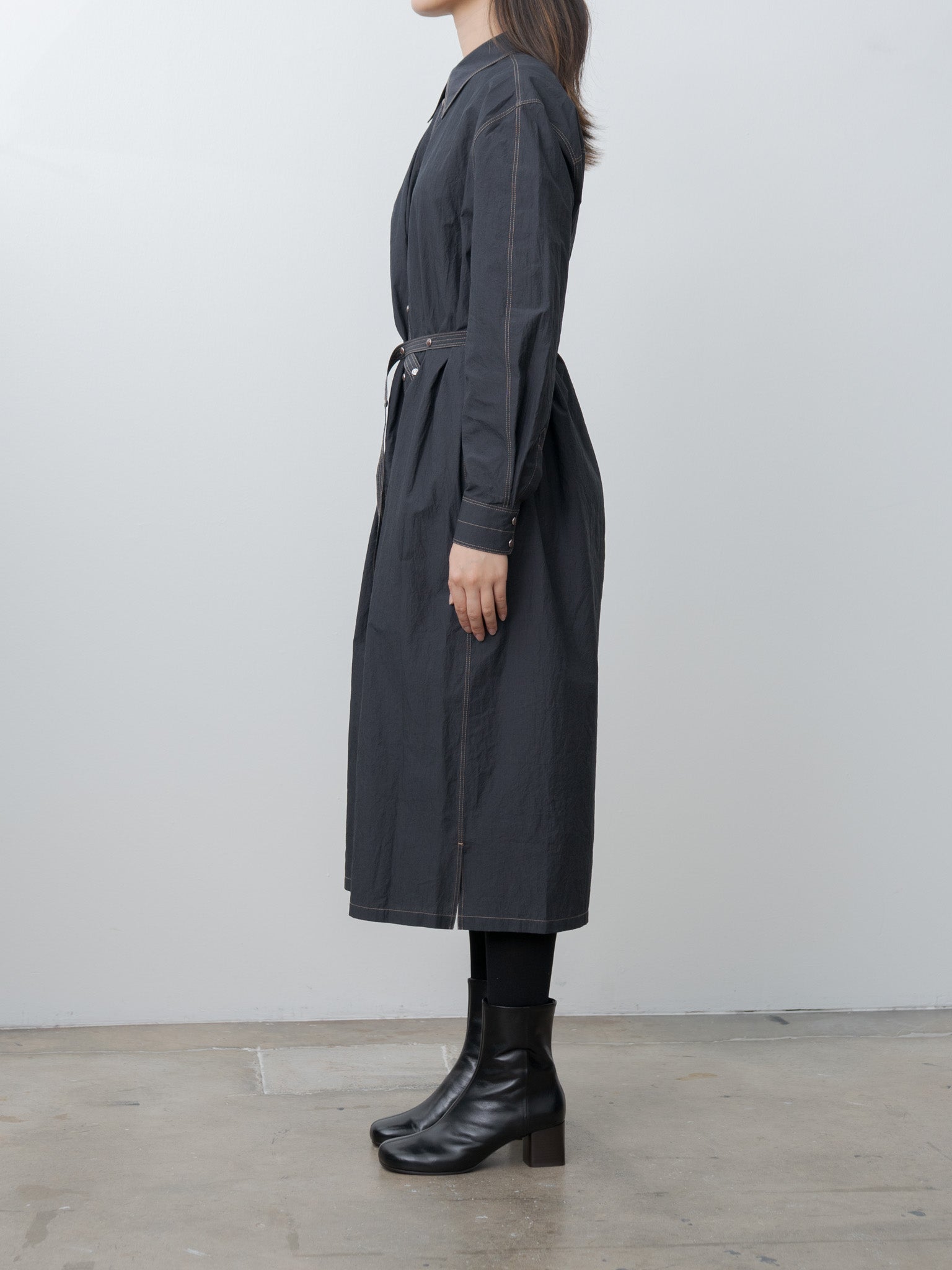 charcoal grey shirt dress Topshop - Funnel Neck Shirt Dress - Women - Cotton/Polyamide/Elastane