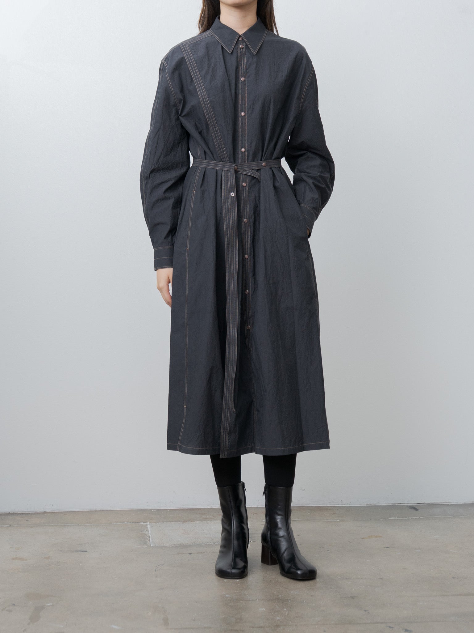 Asymmetrical Shirt Dress - Charcoal