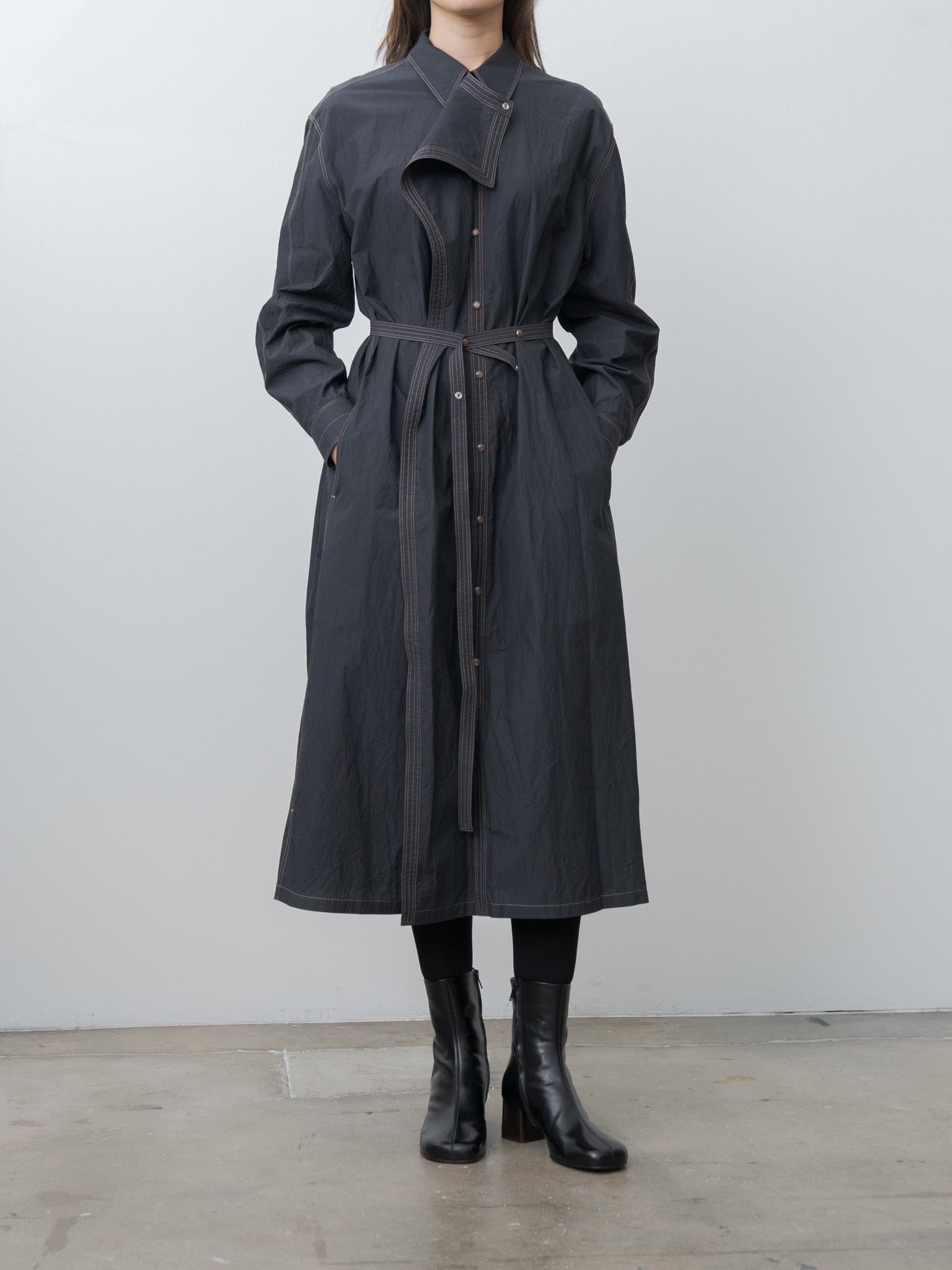 Asymmetrical Shirt Dress - Charcoal