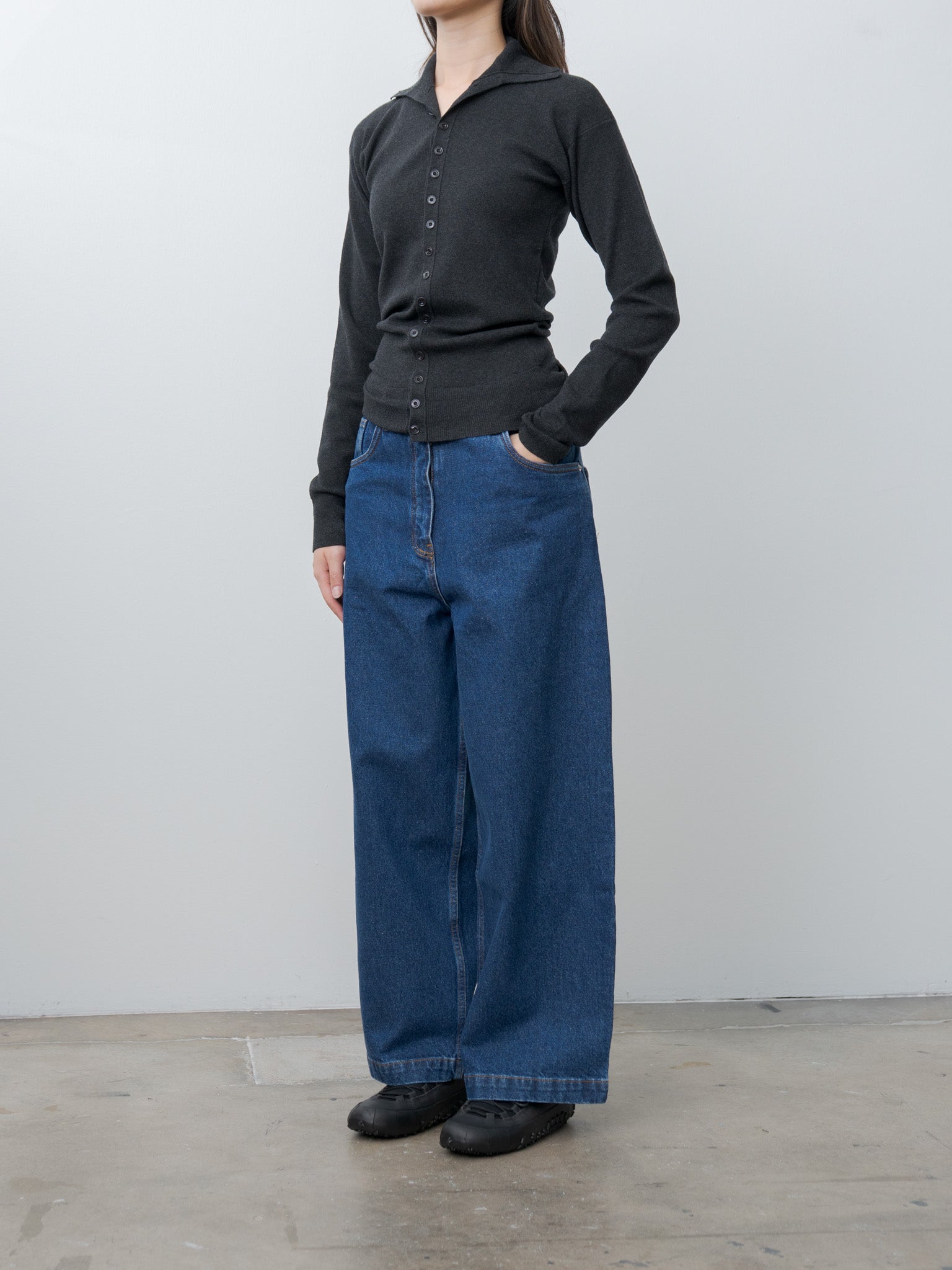 Buttoned Fitted Cardigan - Anthracite Melange