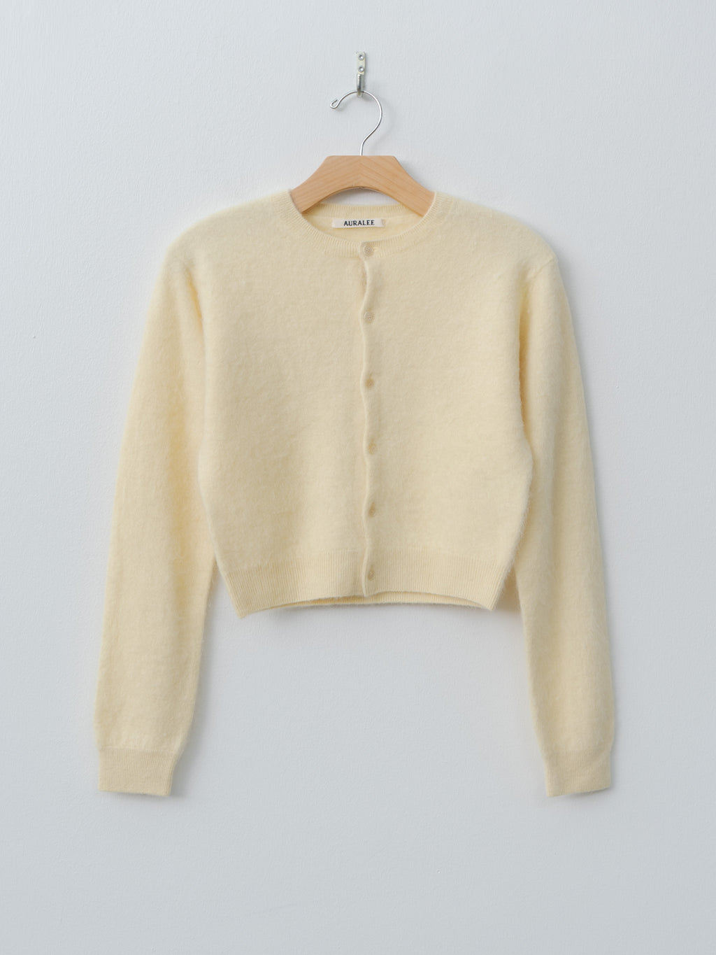 Garment-Dyed Baby Alpaca Fur Knit Crew-Neck Cardigan - Ecru