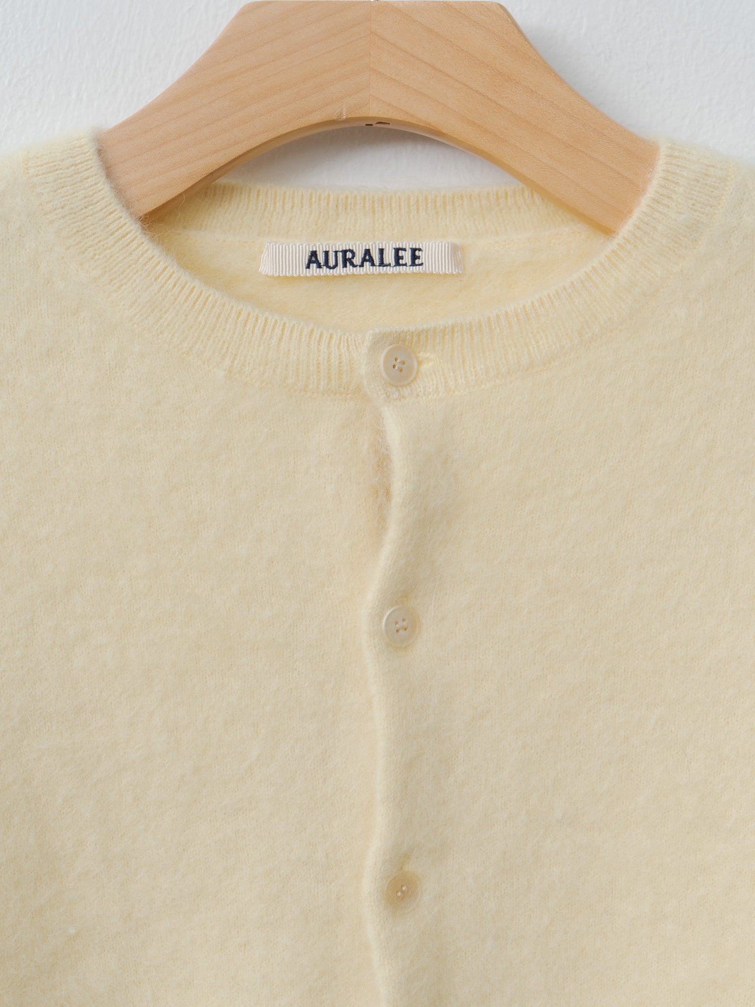 Garment-Dyed Baby Alpaca Fur Knit Crew-Neck Cardigan - Ecru
