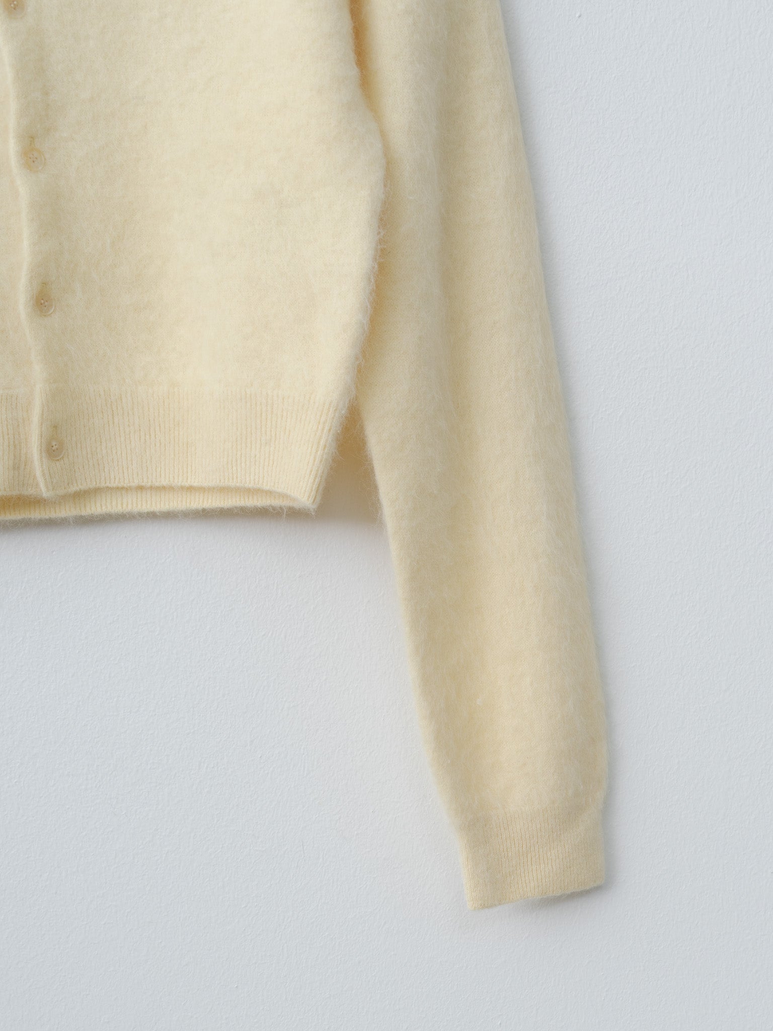 Garment-Dyed Baby Alpaca Fur Knit Crew-Neck Cardigan - Ecru