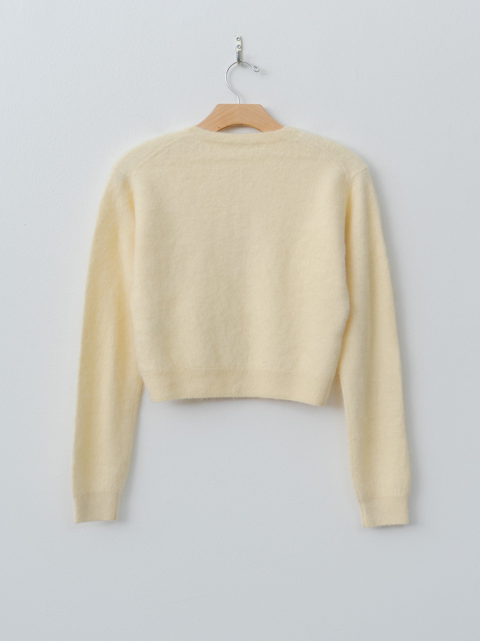 Garment-Dyed Baby Alpaca Fur Knit Crew-Neck Cardigan - Ecru