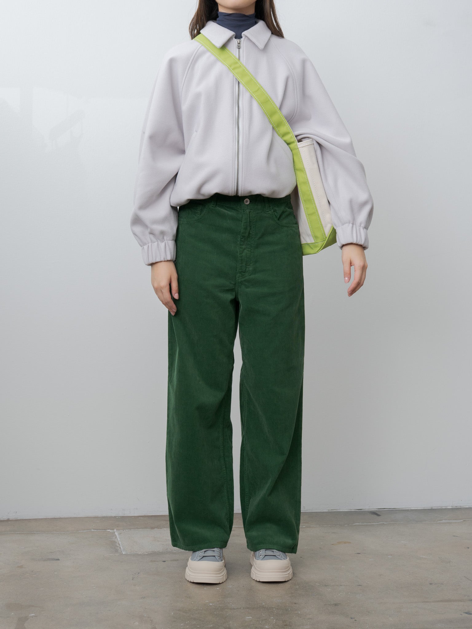 Pigment Dyed Finx Corduroy Wide 5P Pants - Forest Green