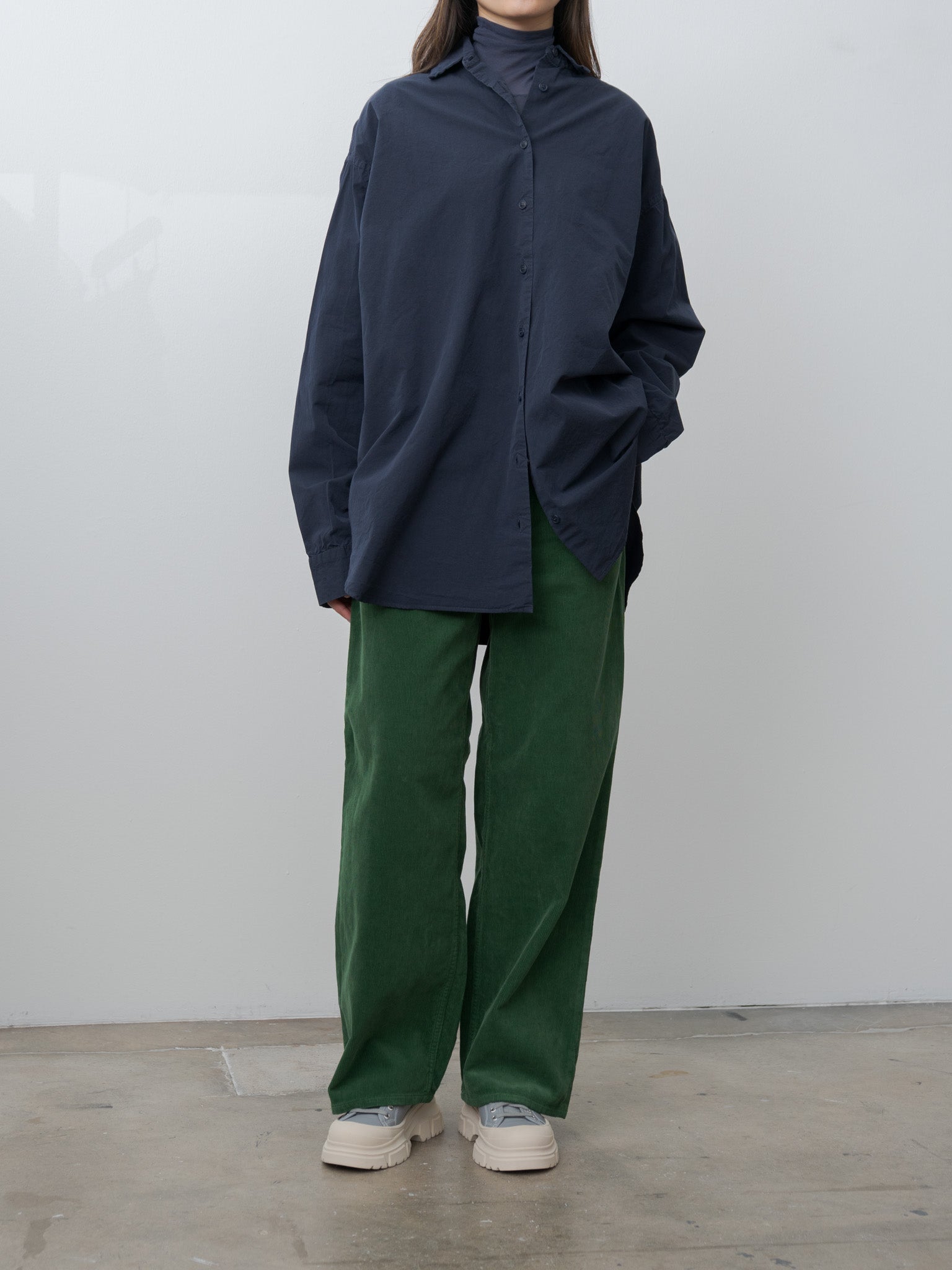 Pigment Dyed Finx Corduroy Wide 5P Pants - Forest Green