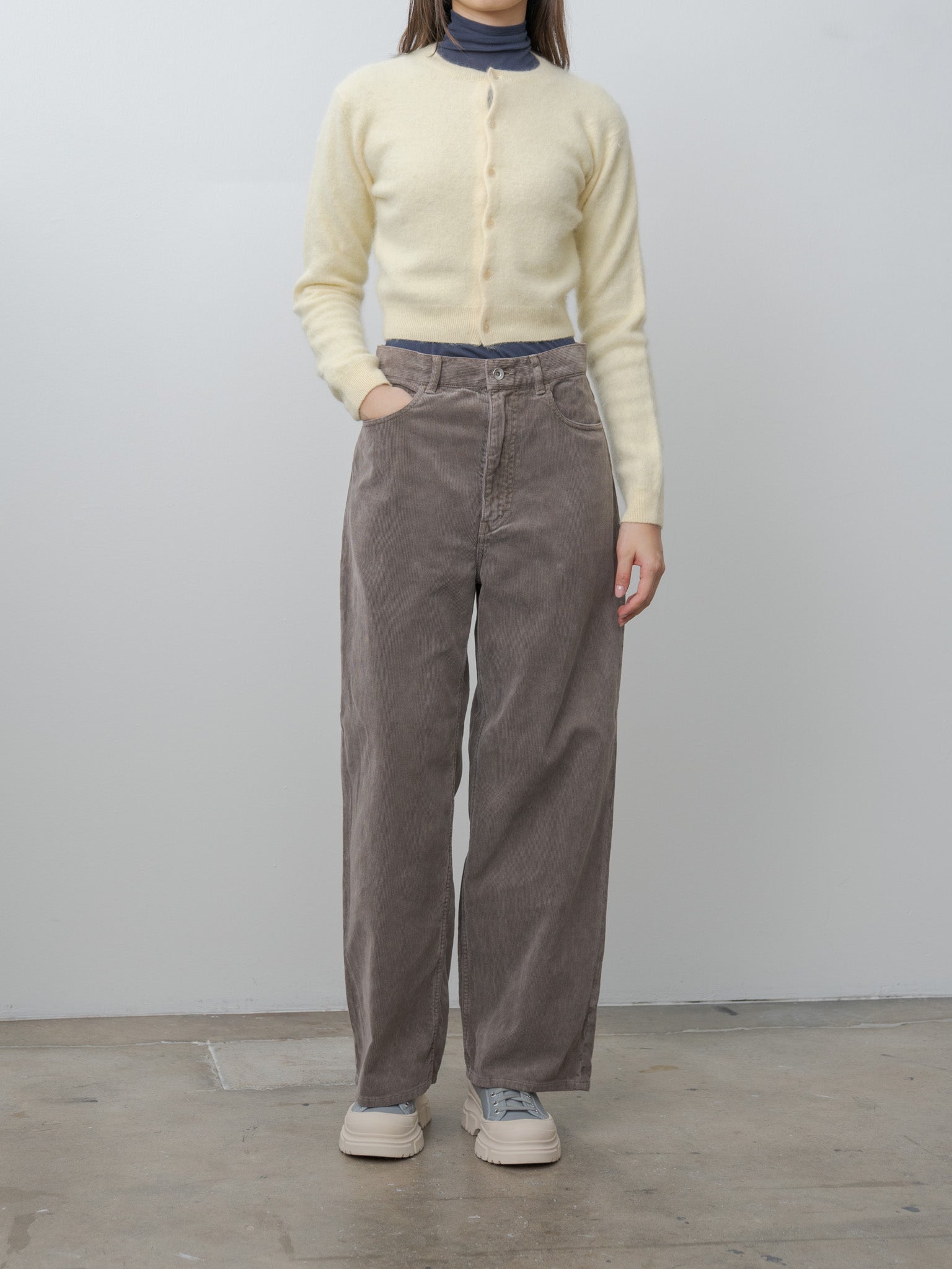 Garment-Dyed Baby Alpaca Fur Knit Crew-Neck Cardigan - Ecru