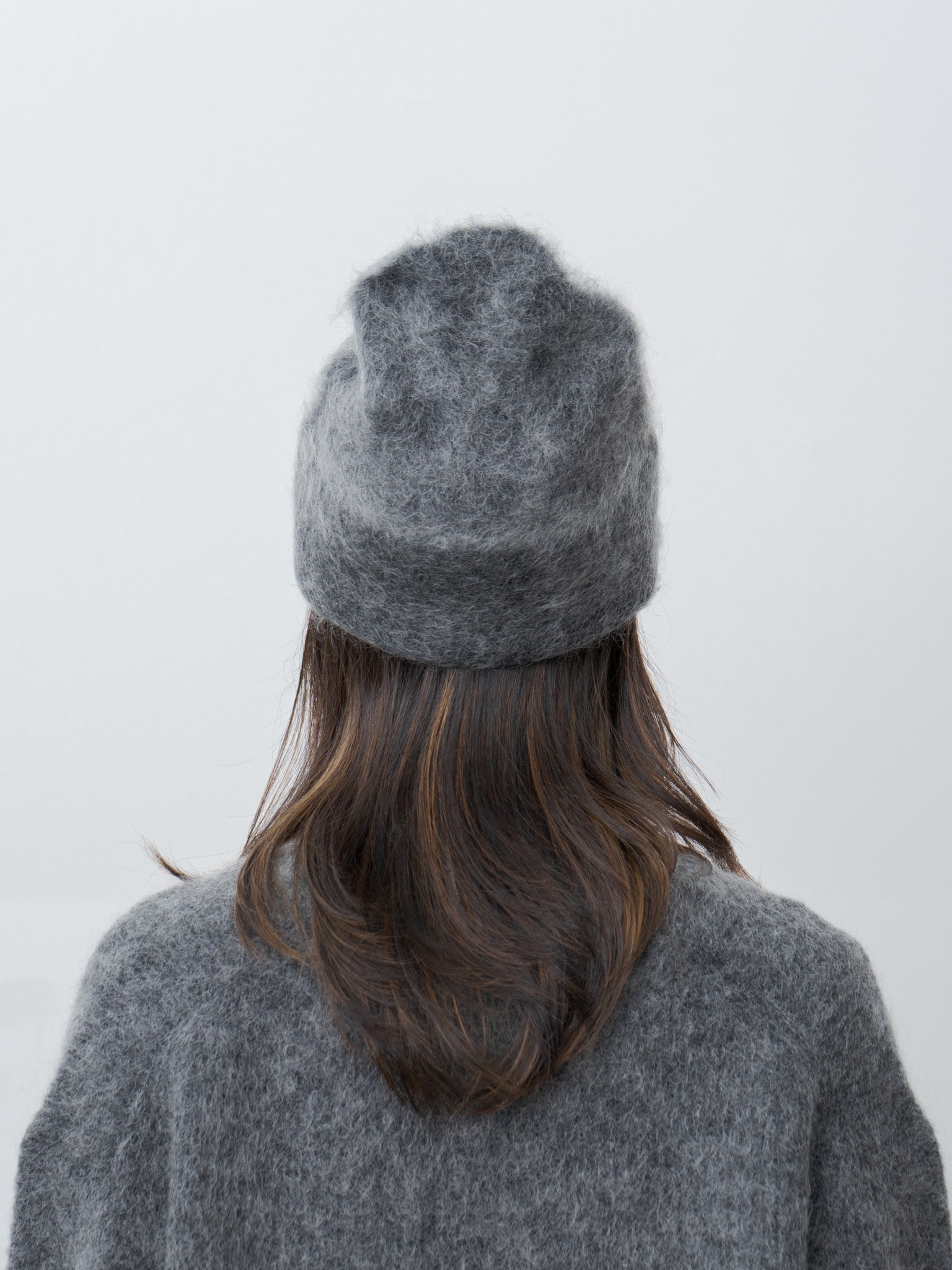 Brushed Mohair Beanie - Charcoal